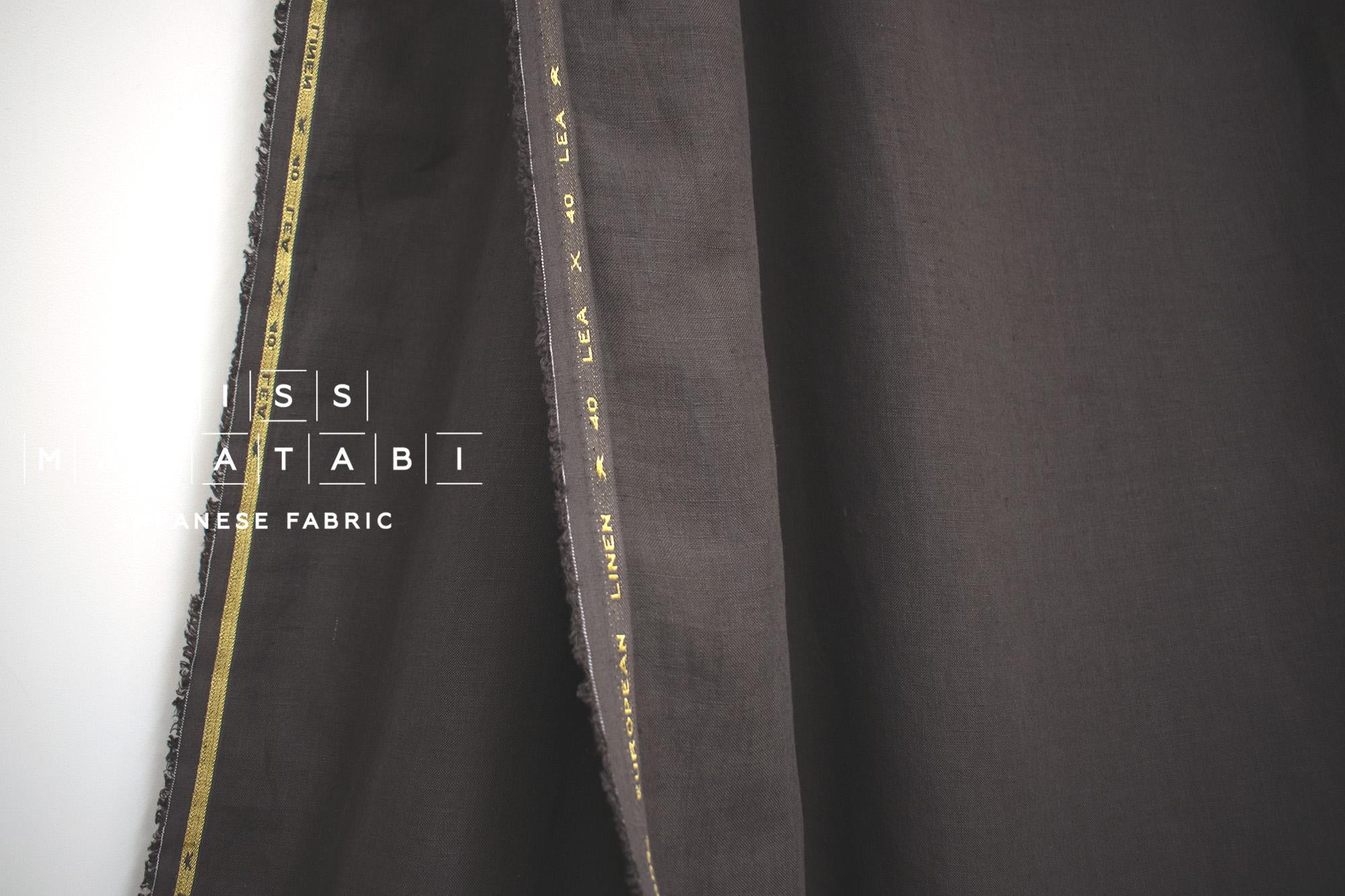 DEADSTOCK Japanese Fabric Shokunin Collection Orihimedaki Washed Linen - chocolate grey - 50cm