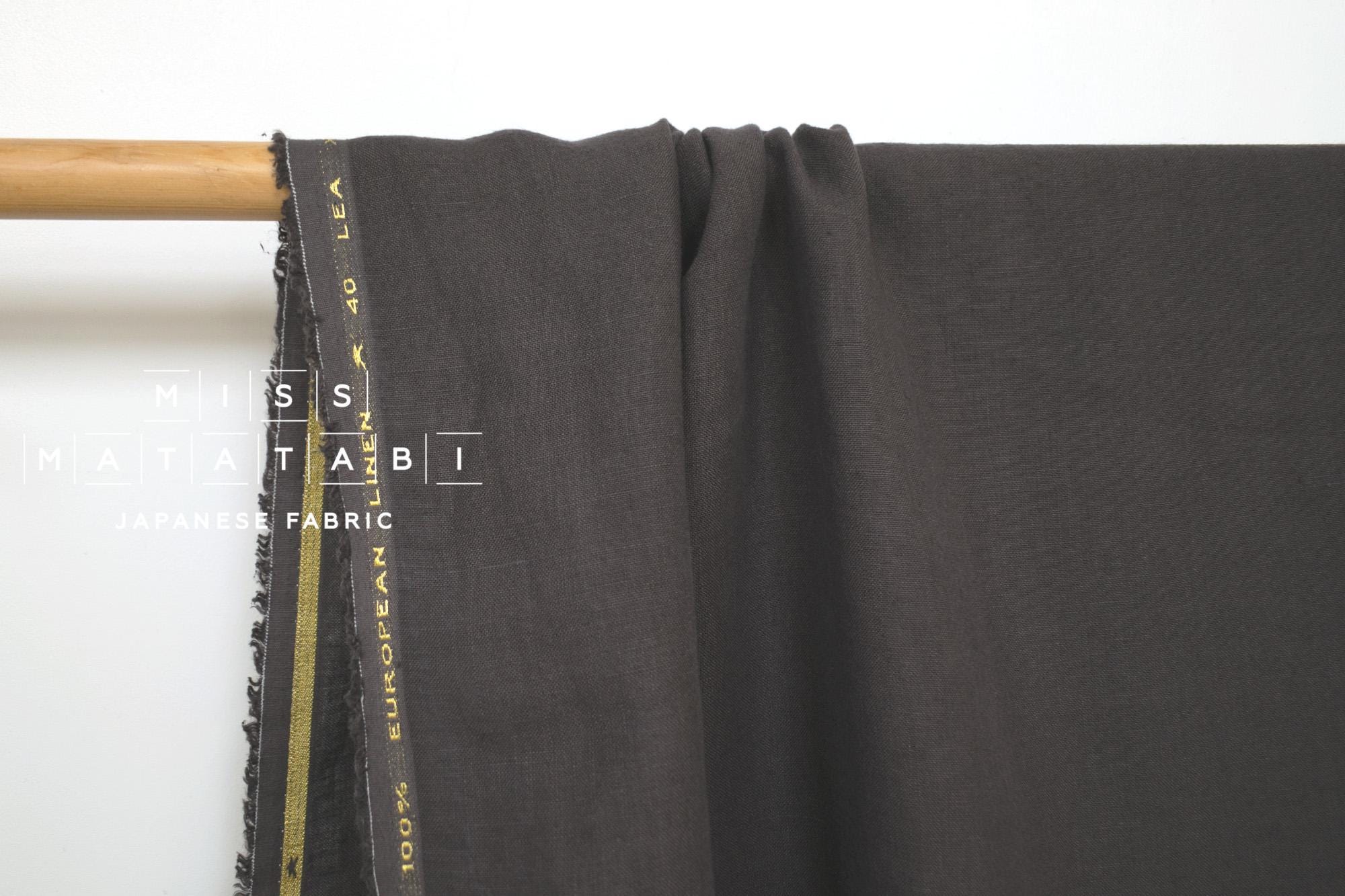 DEADSTOCK Japanese Fabric Shokunin Collection Orihimedaki Washed Linen - chocolate grey - 50cm