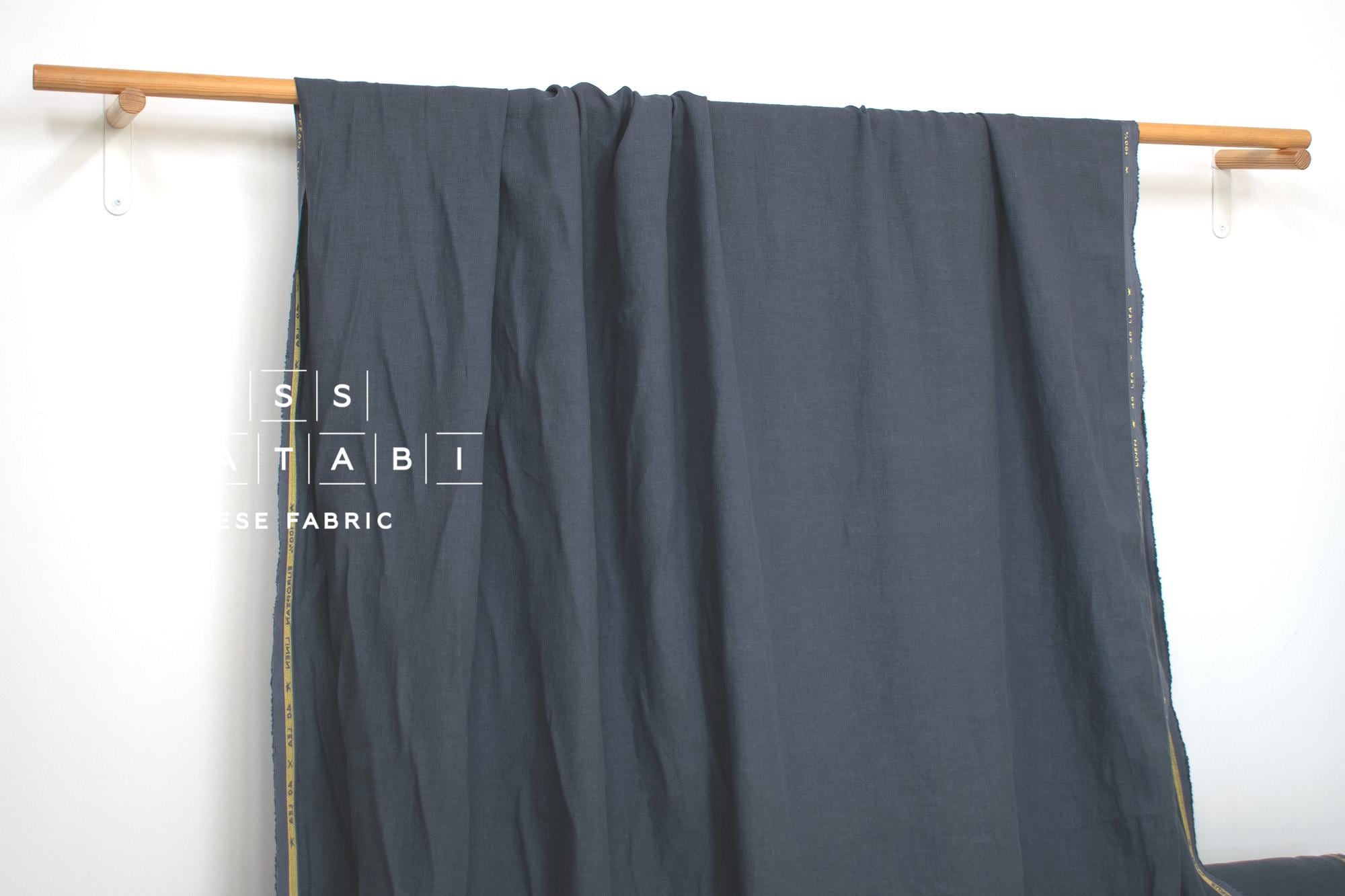 DEADSTOCK Japanese Fabric Shokunin Collection Orihimedaki Washed Linen - blue charcoal - 50cm