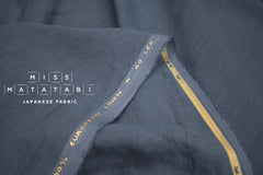 DEADSTOCK Japanese Fabric Shokunin Collection Orihimedaki Washed Linen - blue charcoal - 50cm