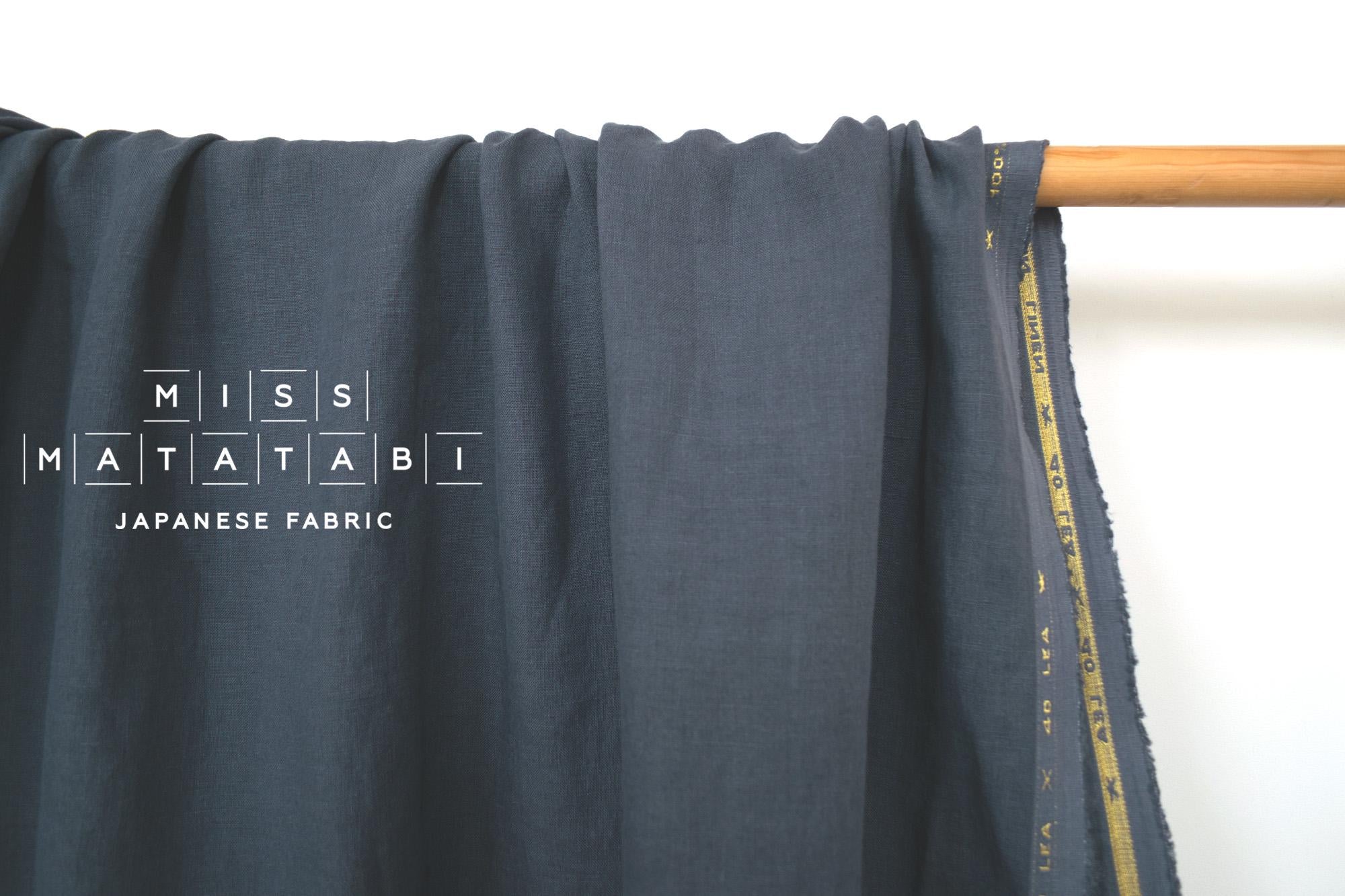 DEADSTOCK Japanese Fabric Shokunin Collection Orihimedaki Washed Linen - blue charcoal - 50cm