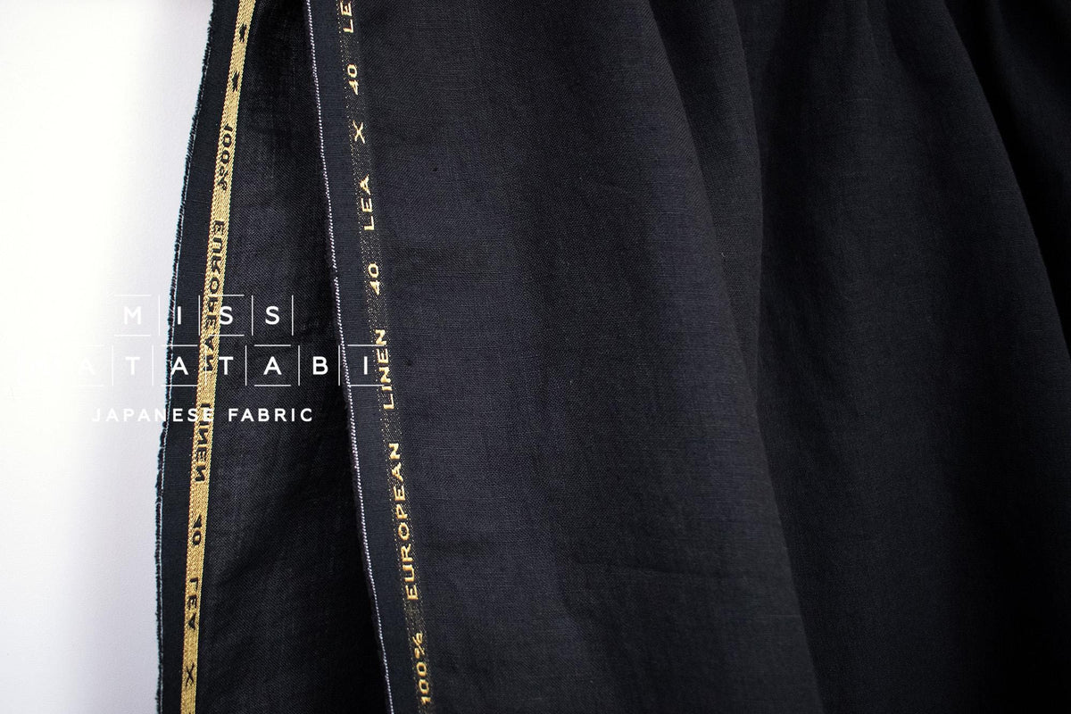 DEADSTOCK Japanese Fabric Shokunin Collection Orihimedaki Washed Linen - black - 50cm