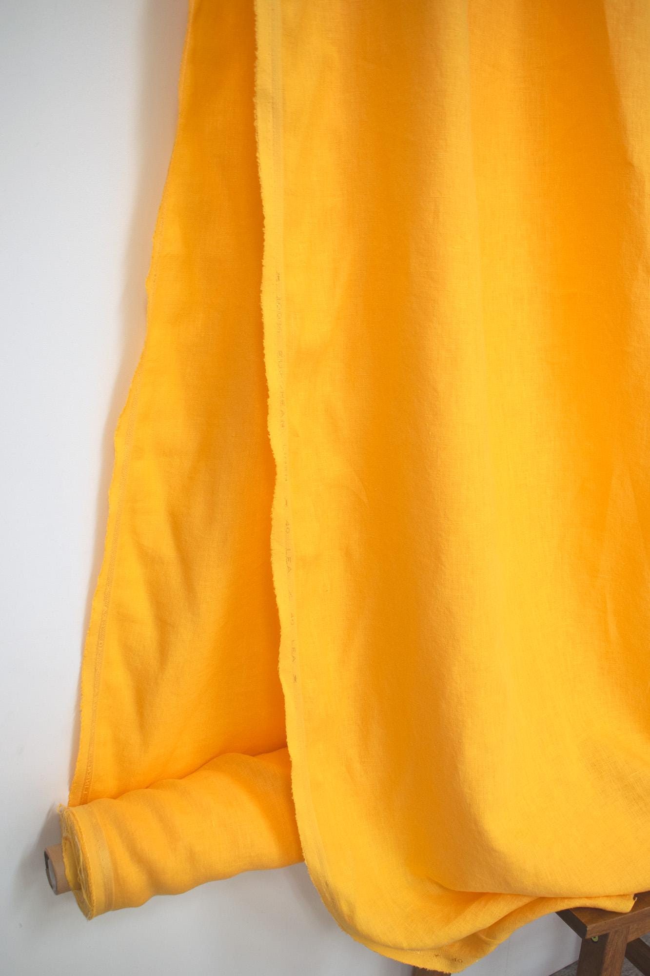 DEADSTOCK Japanese Fabric Shokunin Collection Orihimedaki Washed Linen - yellow - 50cm
