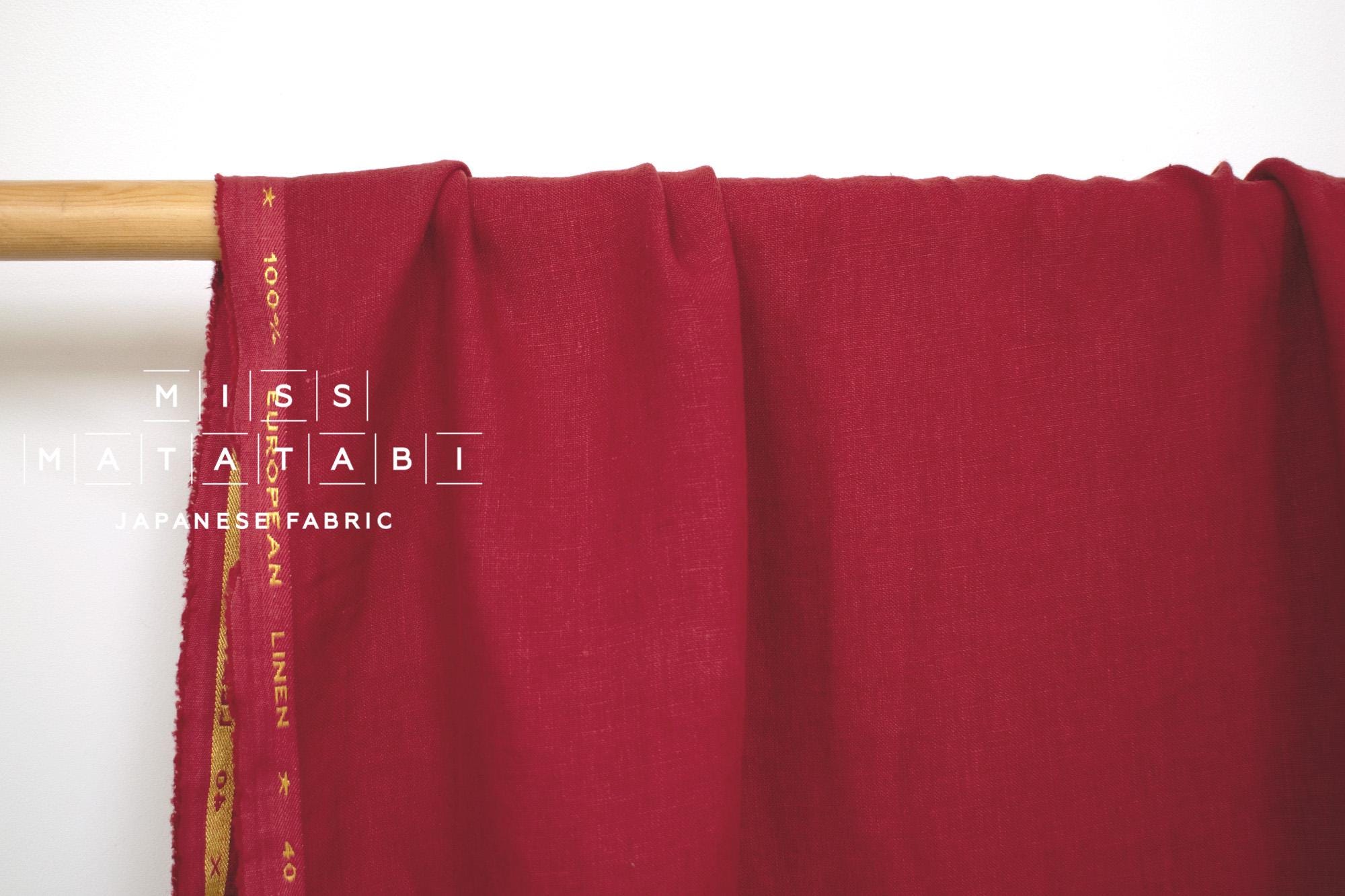 DEADSTOCK Japanese Fabric Shokunin Collection Orihimedaki Washed Linen - red - 50cm