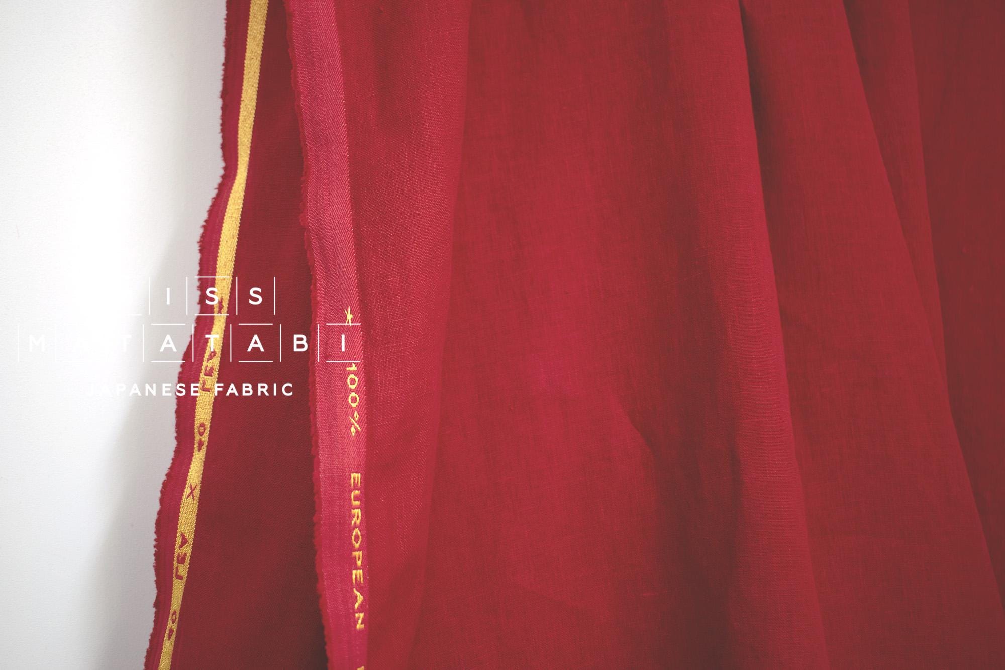DEADSTOCK Japanese Fabric Shokunin Collection Orihimedaki Washed Linen - red - 50cm