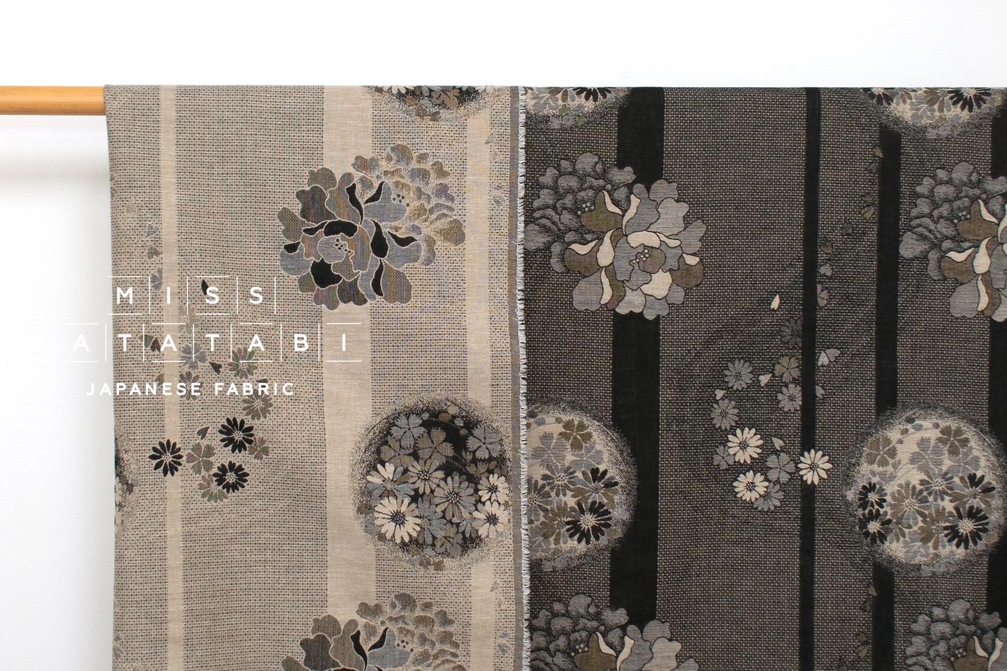 Japanese Fabric Yarn Dyed Woven Flowing River Jacquard - black, latte - 50cm