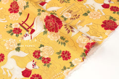 Japanese Fabric Fushimi Inari Fox - yellow, metallic gold - 50cm