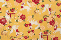 Japanese Fabric Fushimi Inari Fox - yellow, metallic gold - 50cm