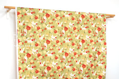 Japanese Fabric Fushimi Inari Fox - green, metallic gold - 50cm
