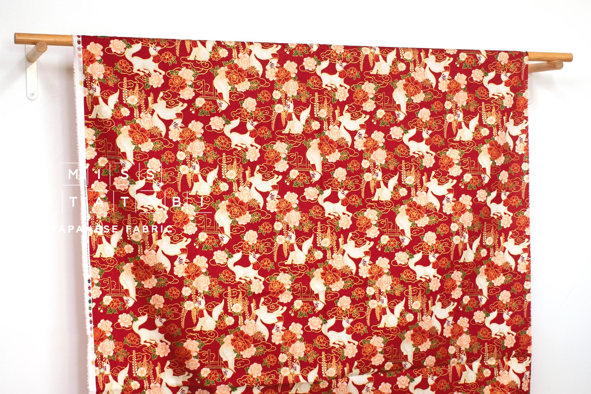 Japanese Fabric Fushimi Inari Fox - red, metallic gold - 50cm