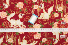 Japanese Fabric Fushimi Inari Fox - red, metallic gold - 50cm