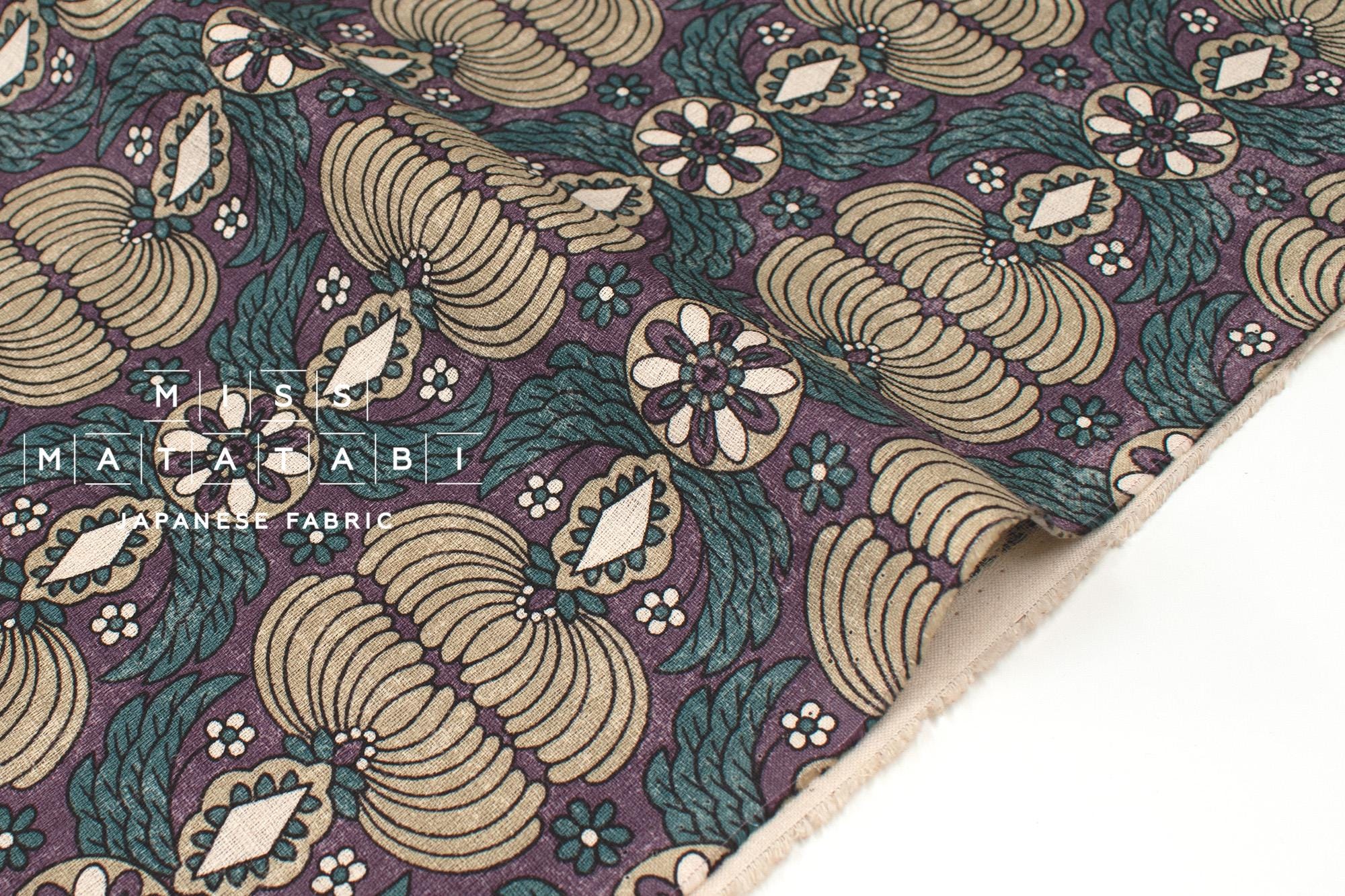 Japanese Fabric Sopo Retro Vintage - teal, purple - 50cm