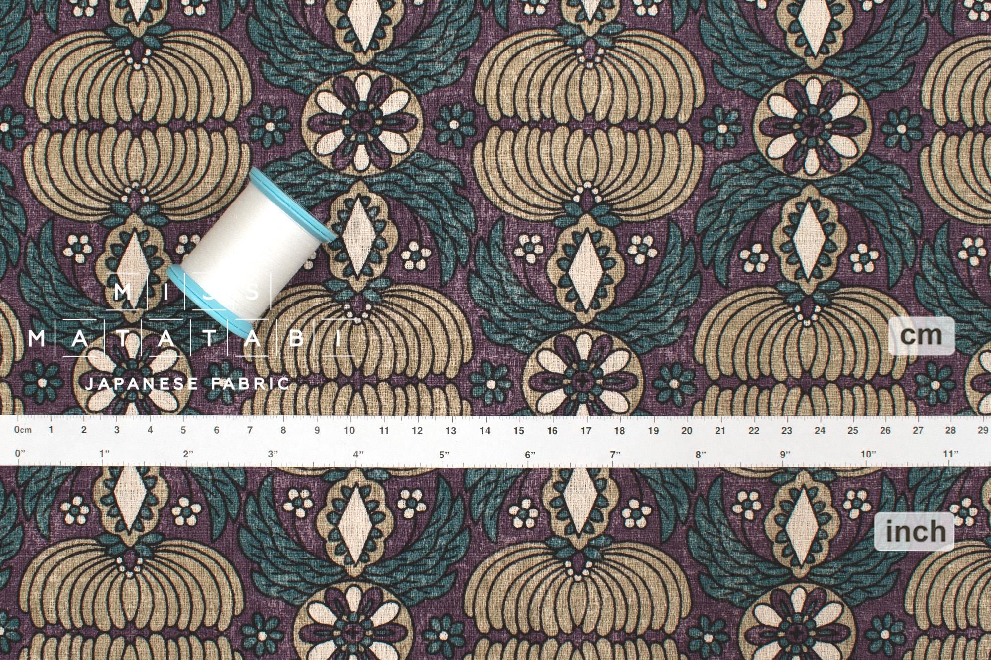 Japanese Fabric Sopo Retro Vintage - teal, purple - 50cm