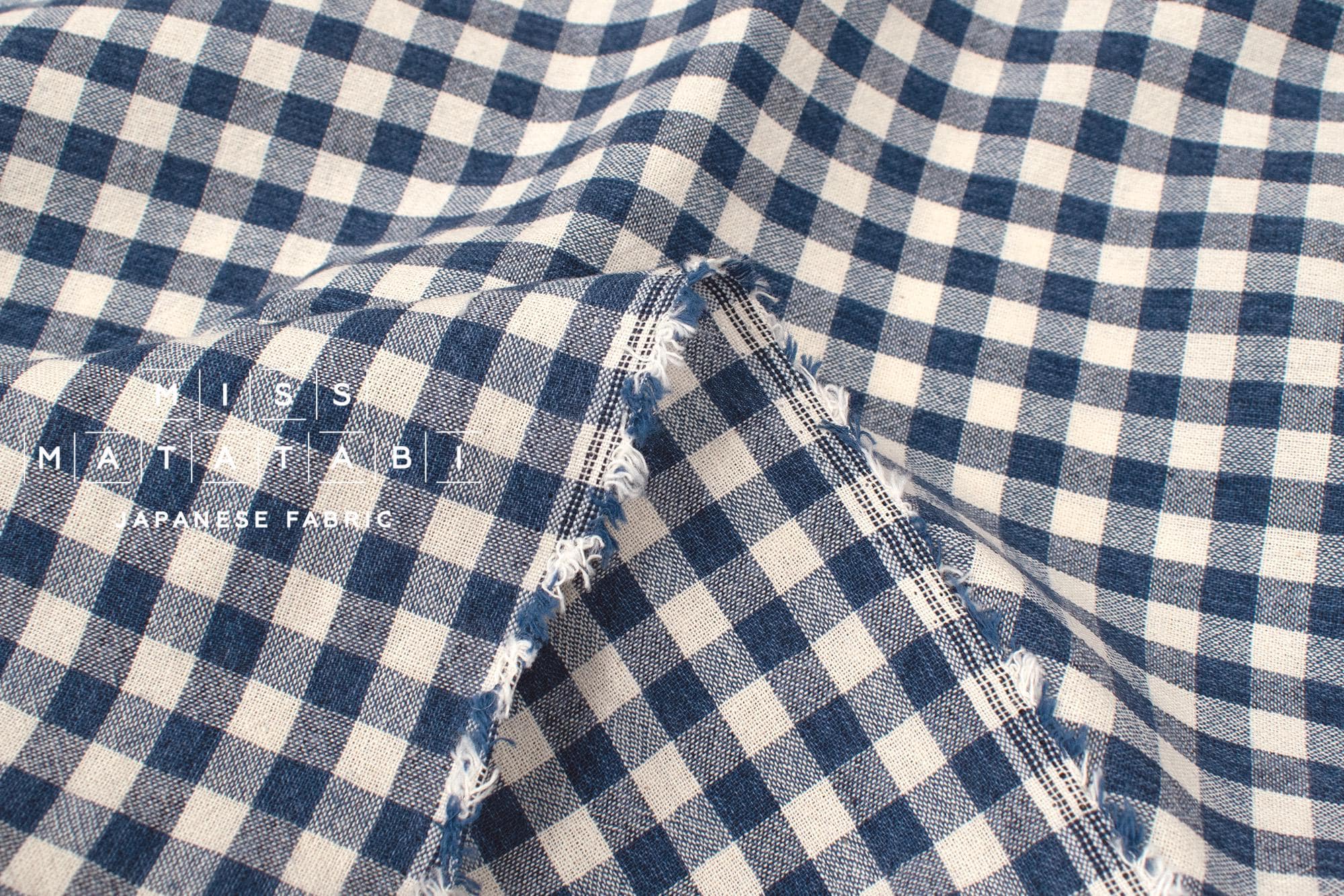 Japanese Fabric Yarn-Dyed Murazome Gingham Check - navy blue - 50cm