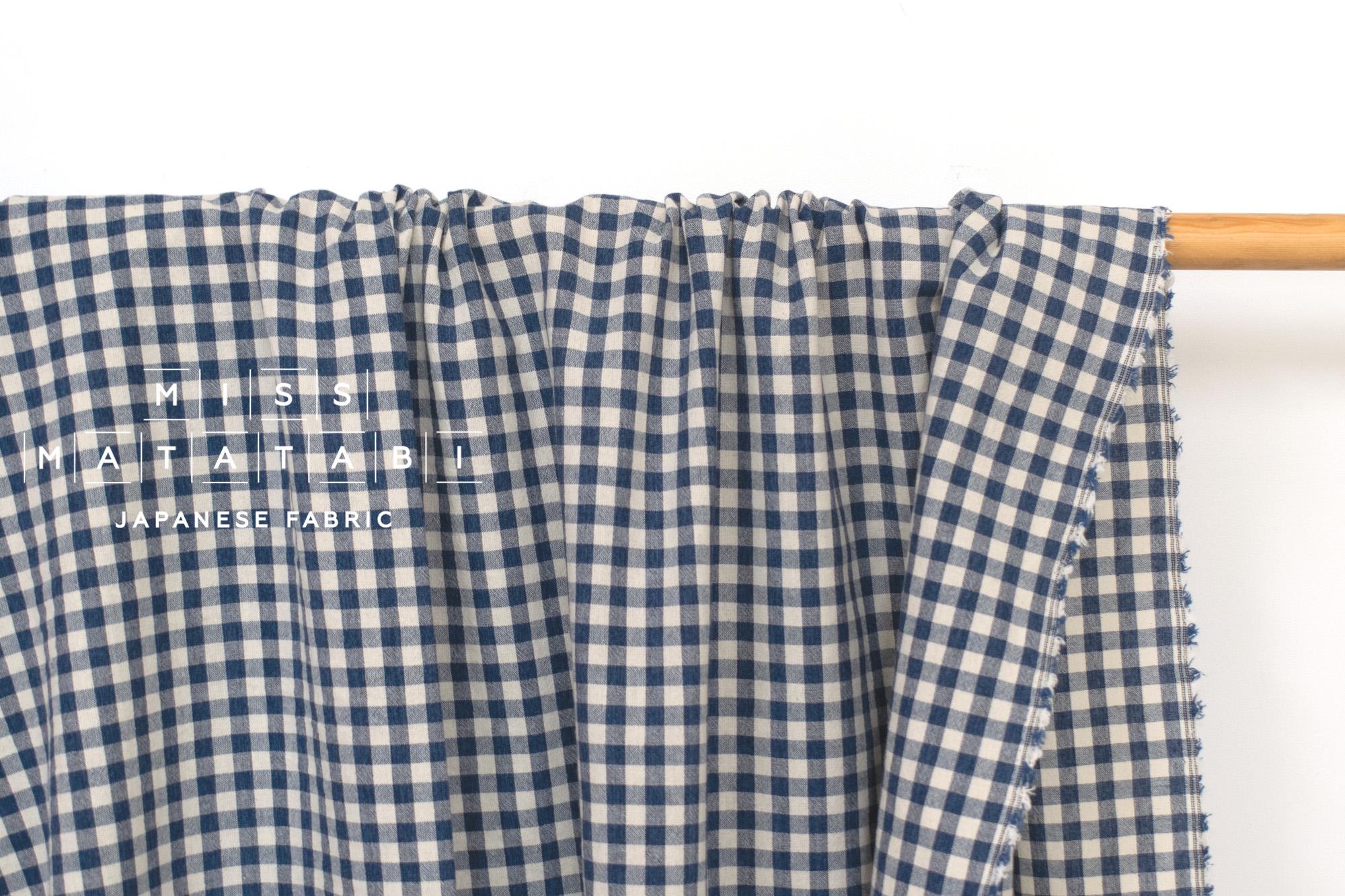 Japanese Fabric Yarn-Dyed Murazome Gingham Check - navy blue - 50cm