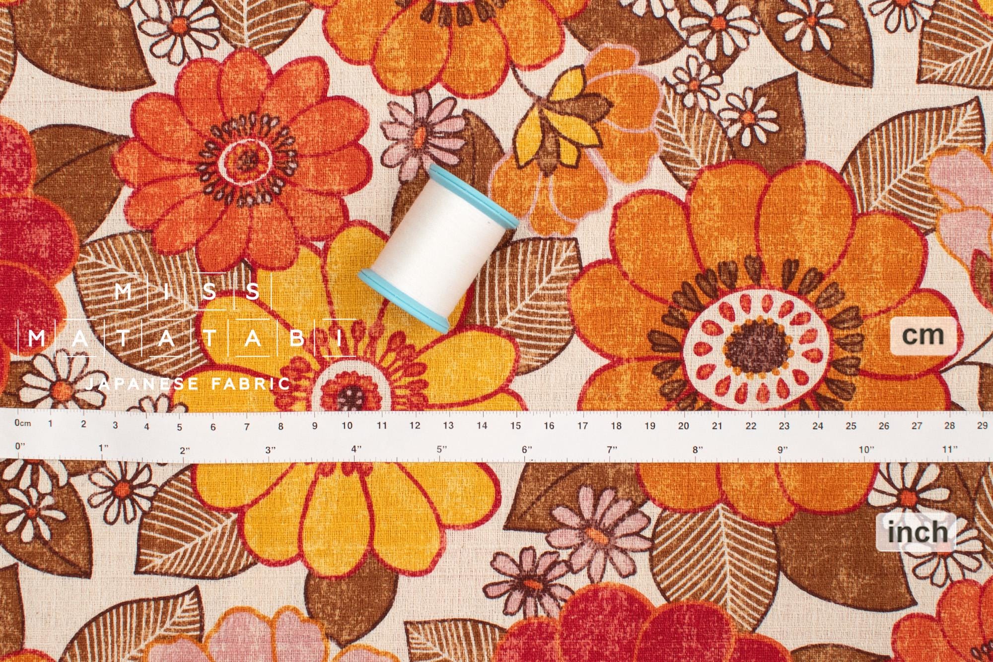 Japanese Fabric Sopo Retro Vintage Flowers - orange, red - 50cm