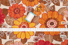 Japanese Fabric Sopo Retro Vintage Flowers - orange, red - 50cm