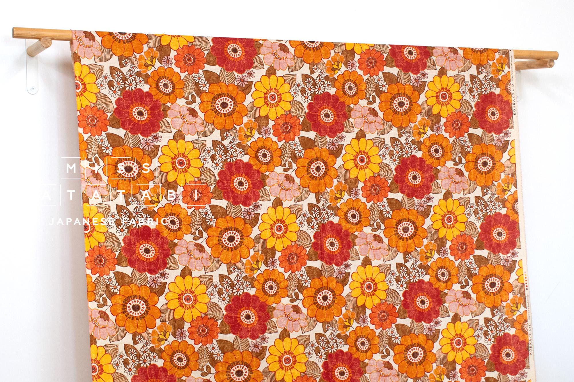 Japanese Fabric Sopo Retro Vintage Flowers - orange, red - 50cm