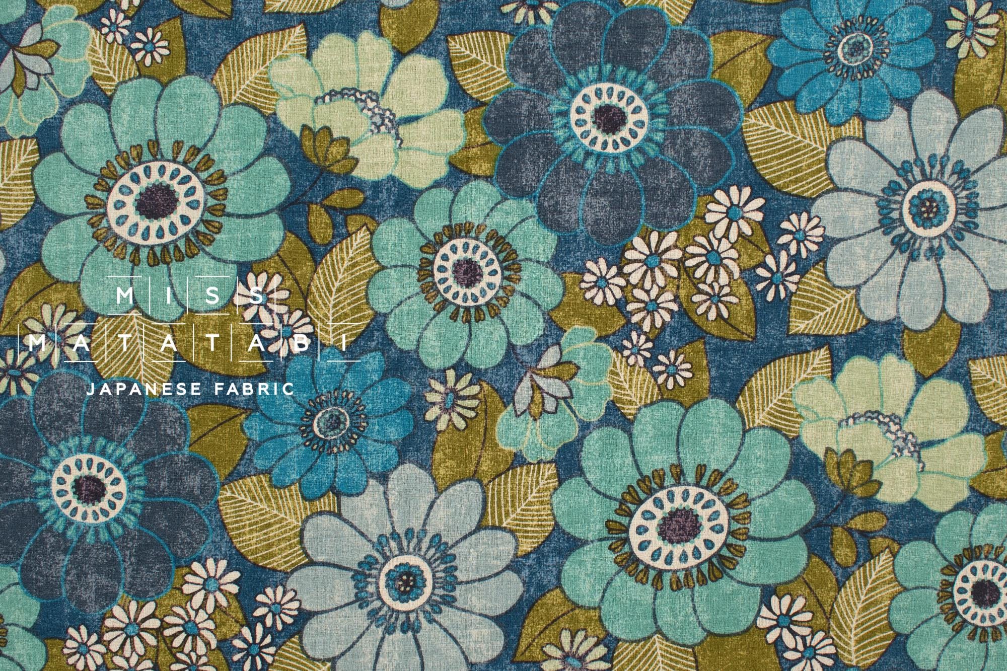 Japanese Fabric Sopo Retro Vintage Flowers - blue - 50cm
