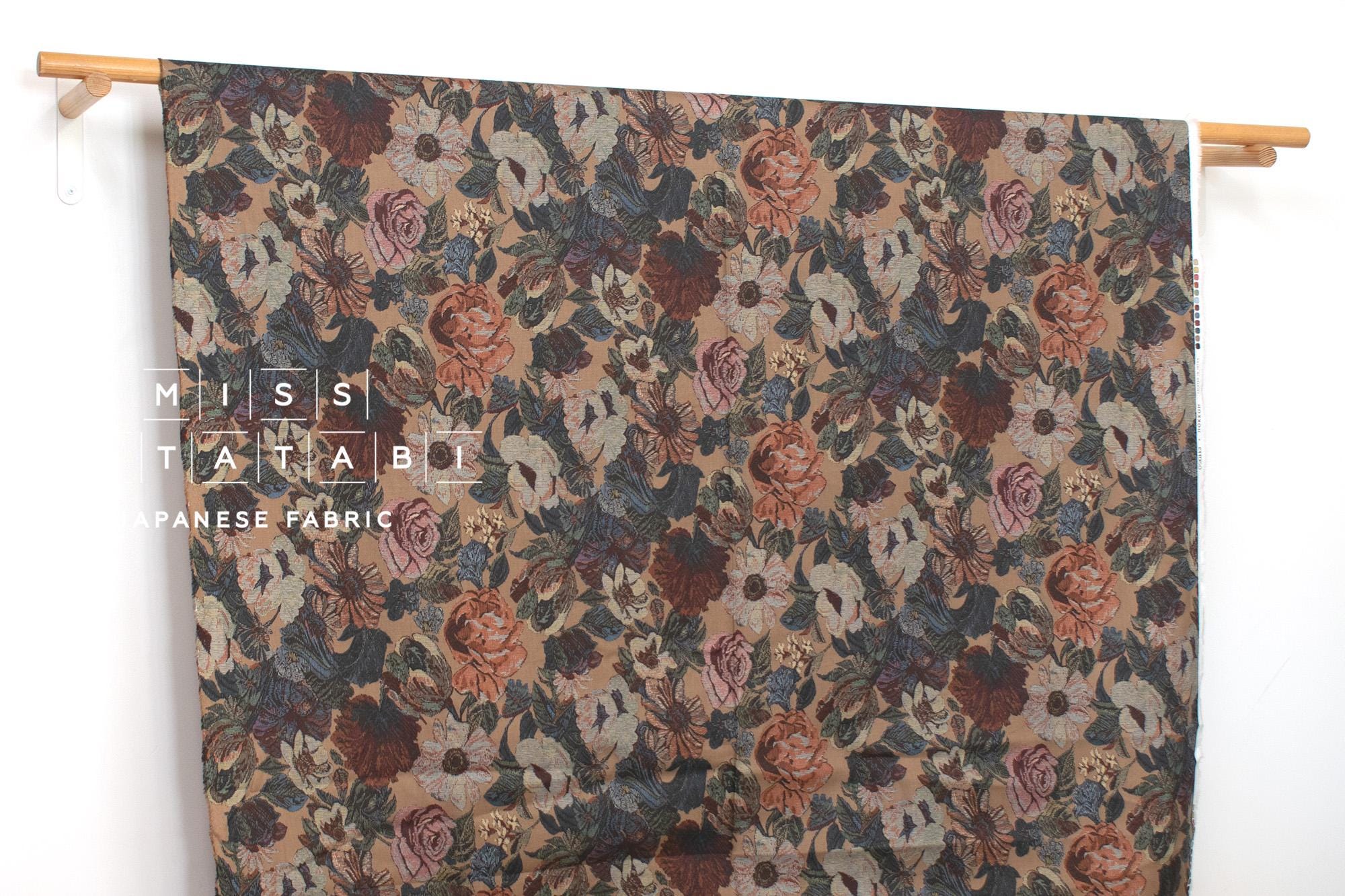 Japanese Fabric Vintage Floral Brushed Cotton - mocha - 50cm