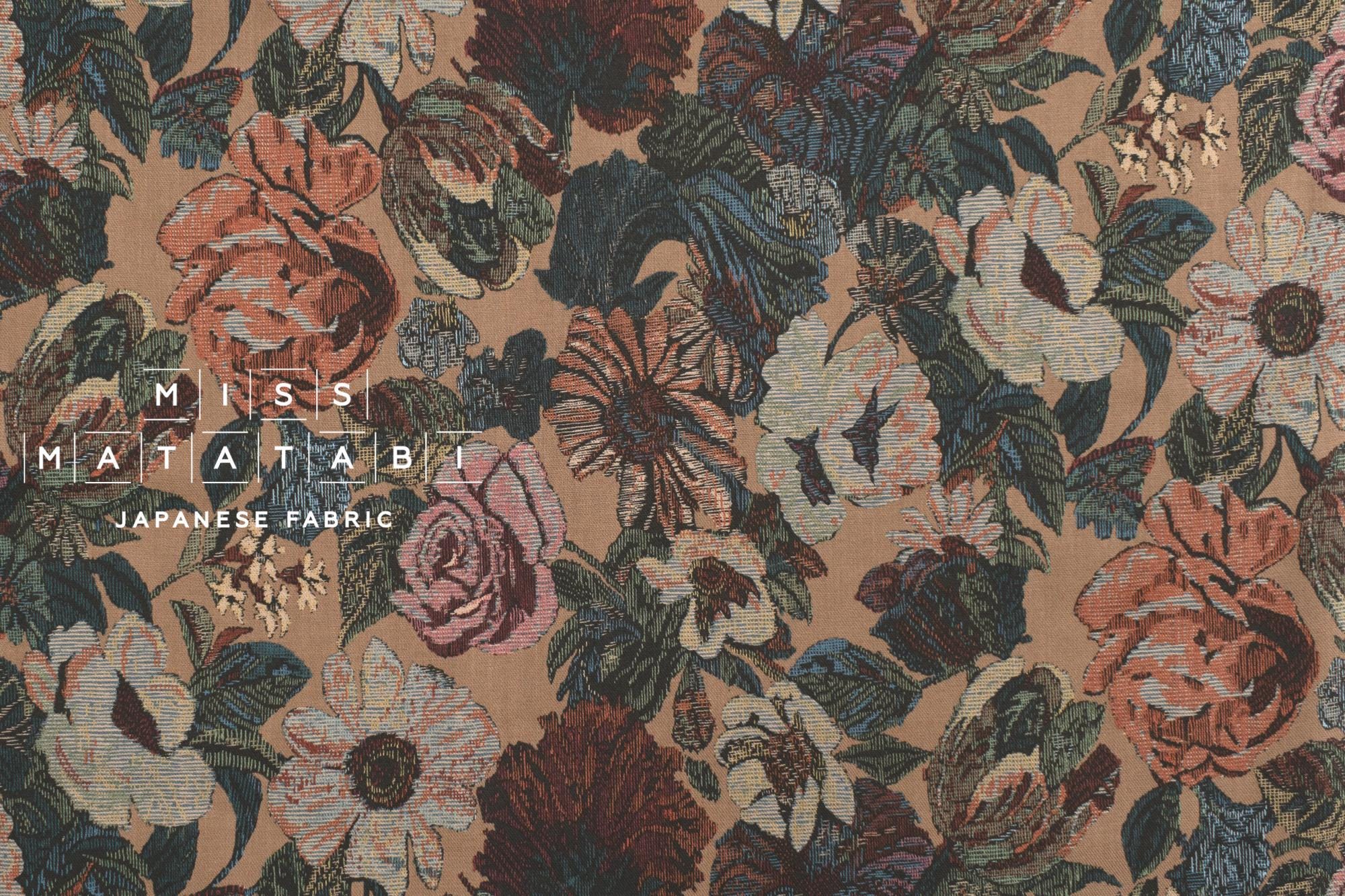 Japanese Fabric Vintage Floral Brushed Cotton - mocha - 50cm