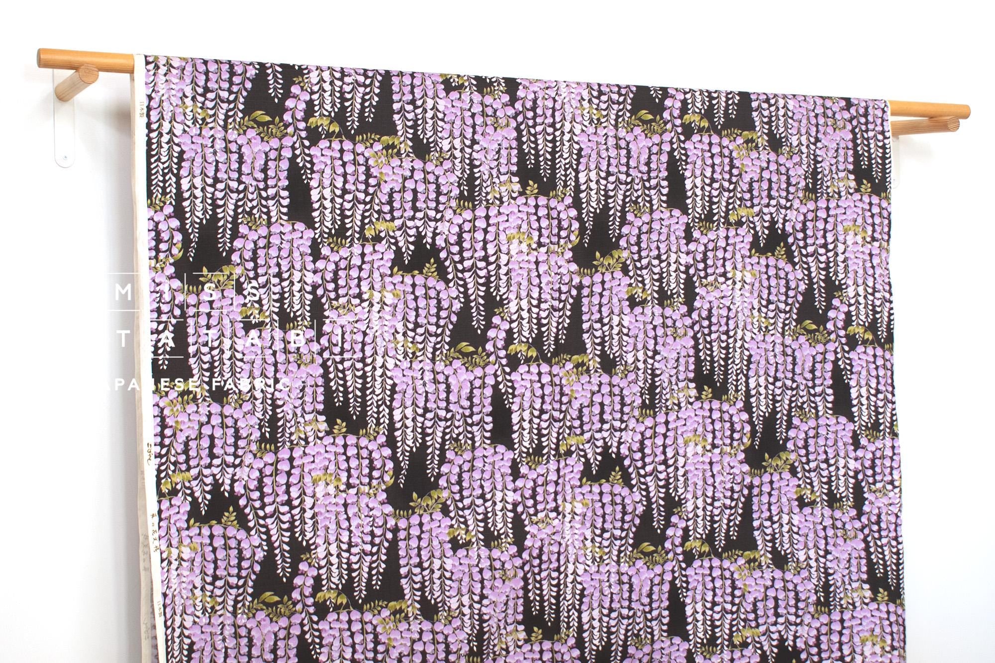 Japanese Fabric Fuji Wisteria Watercolor - black - 50cm