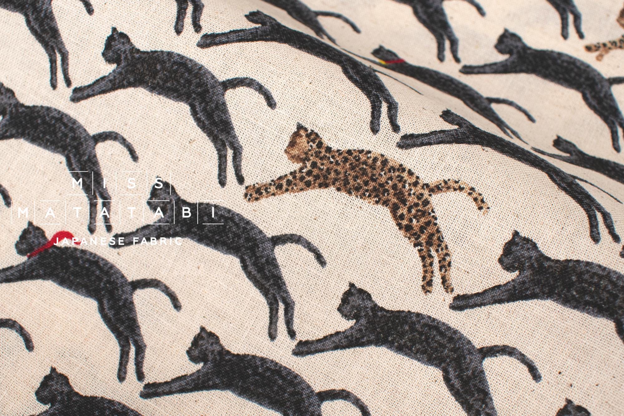 Japanese Fabric Neko Seigaiha Linen Blend - black - 50cm