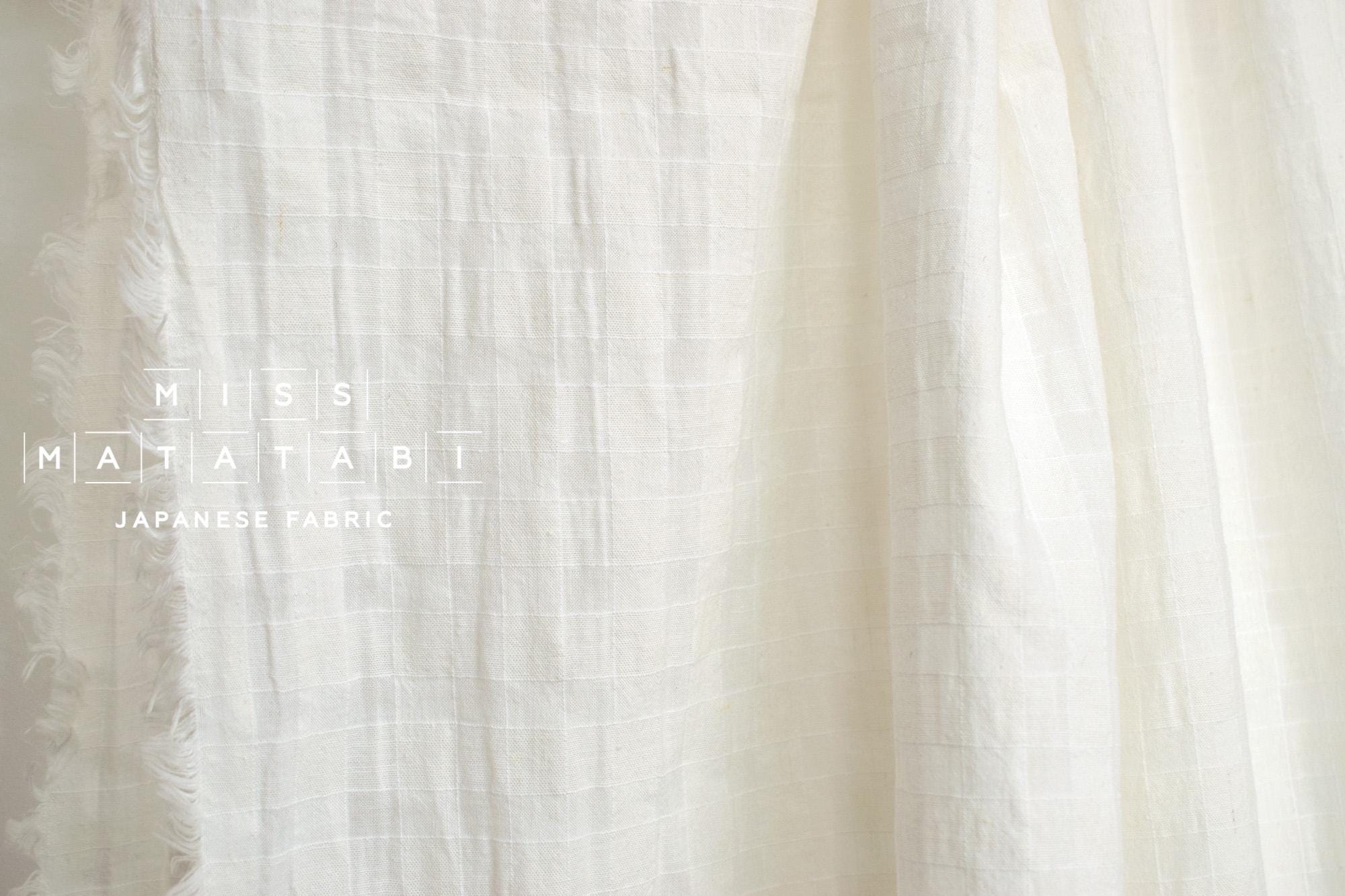 Japanese Fabric Yarn Dyed Shokunin Collection Azumadaki Gingham Voile - off white - 50cm