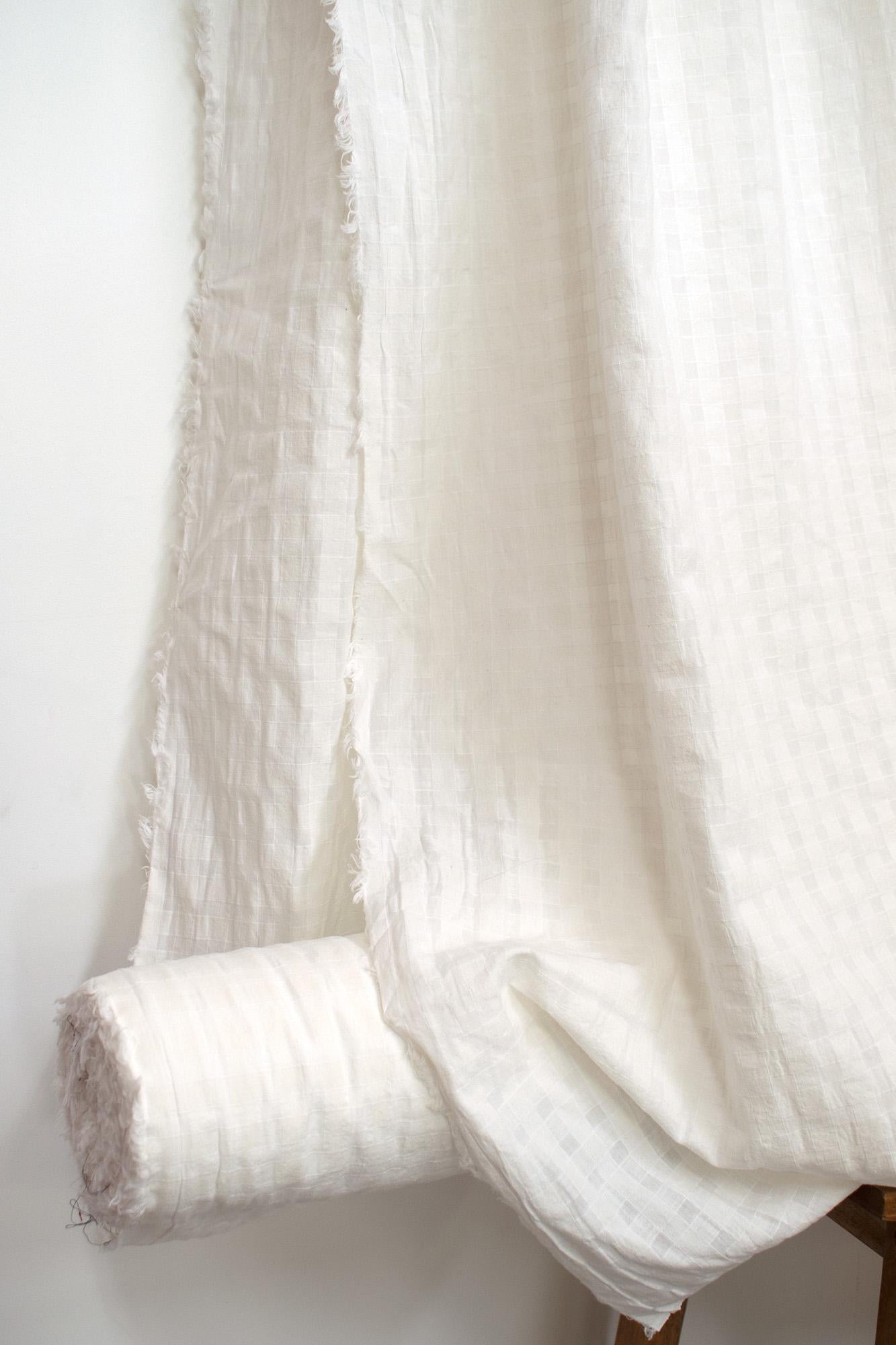 Japanese Fabric Yarn Dyed Shokunin Collection Azumadaki Gingham Voile - off white - 50cm