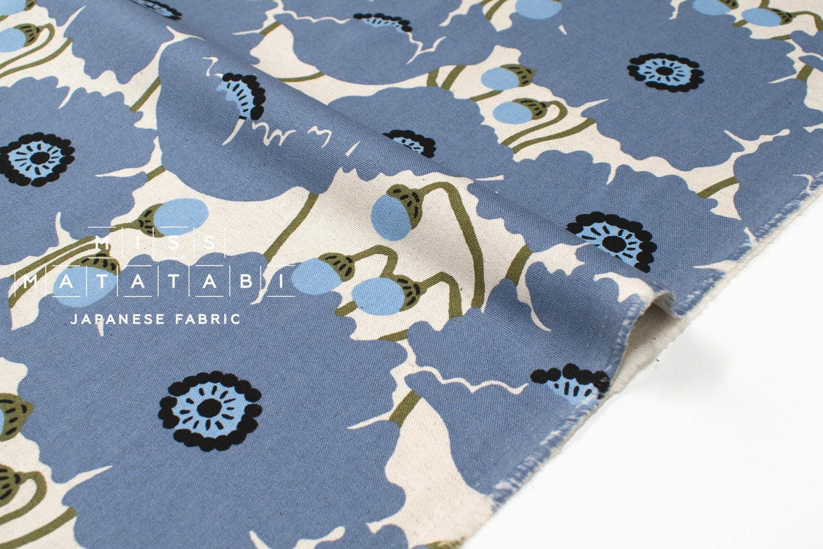 Japanese Fabric Poppies - blue - 50cm