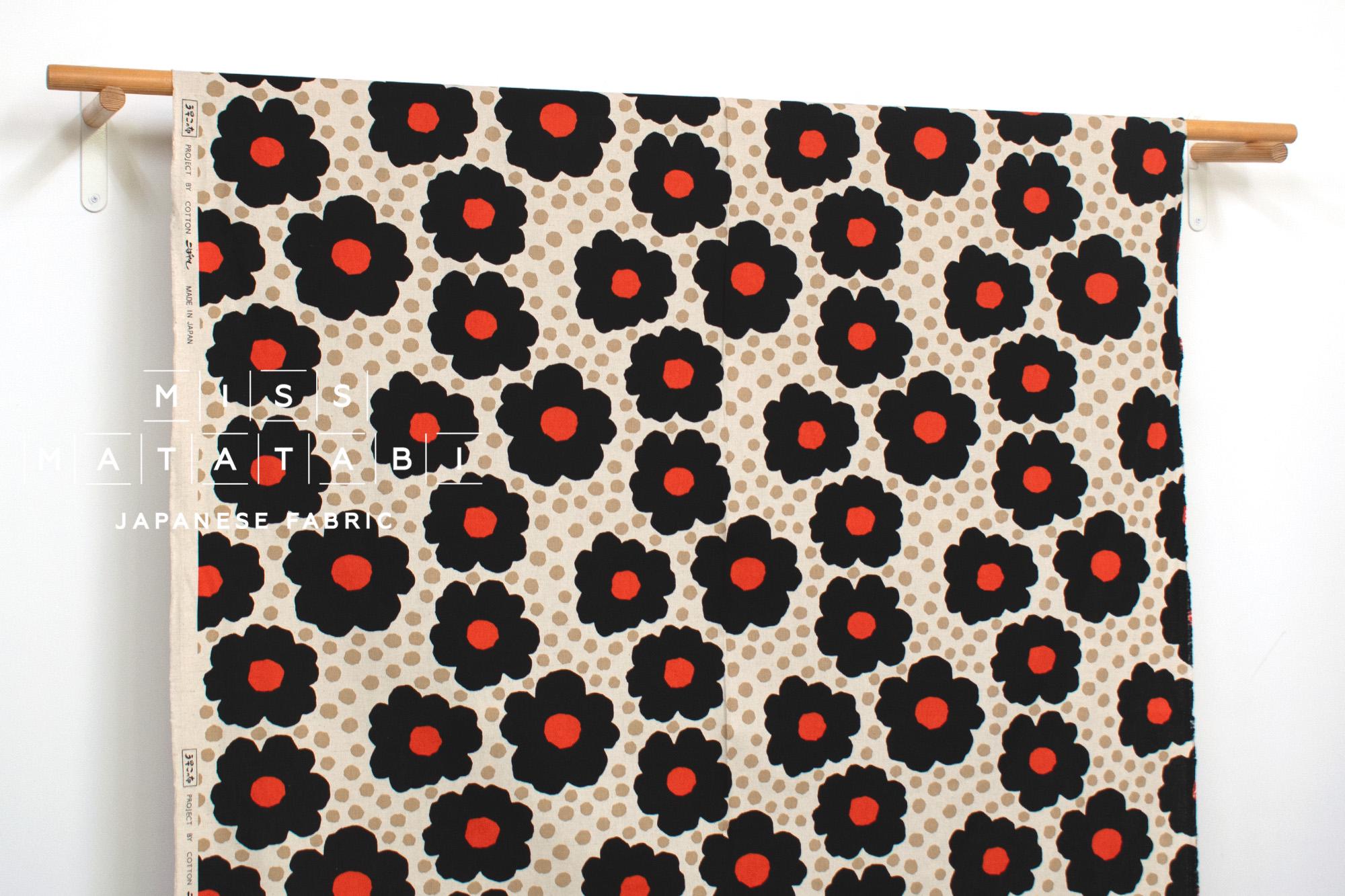 Japanese Fabric Pop Floral - black, red - 50cm
