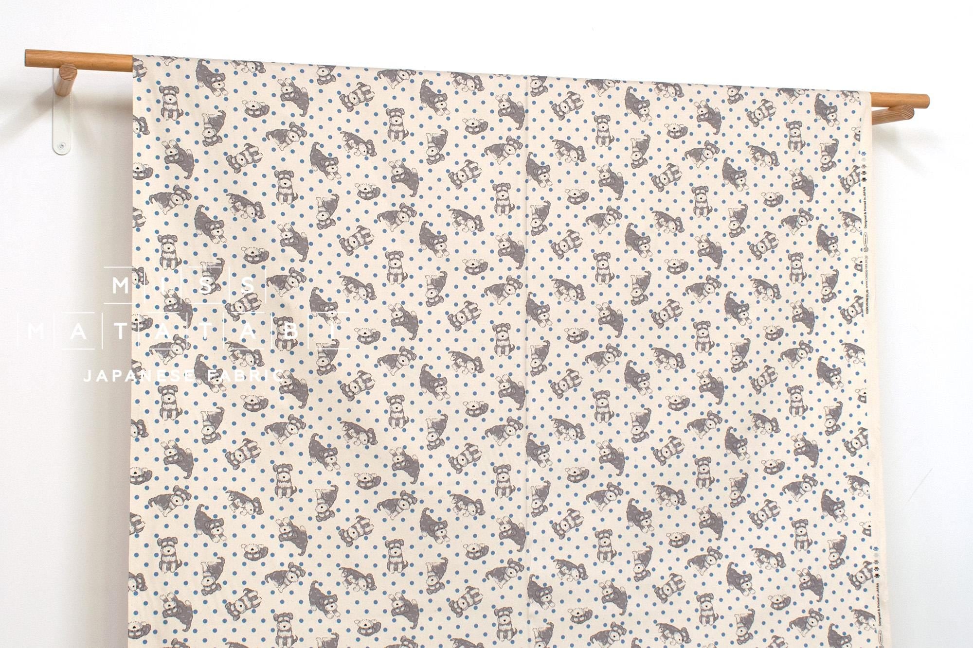 Japanese Fabric Pups and Dots - cream, blue, grey - 50cm