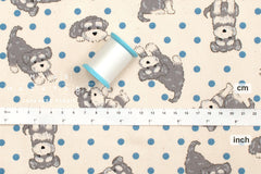 Japanese Fabric Pups and Dots - cream, blue, grey - 50cm