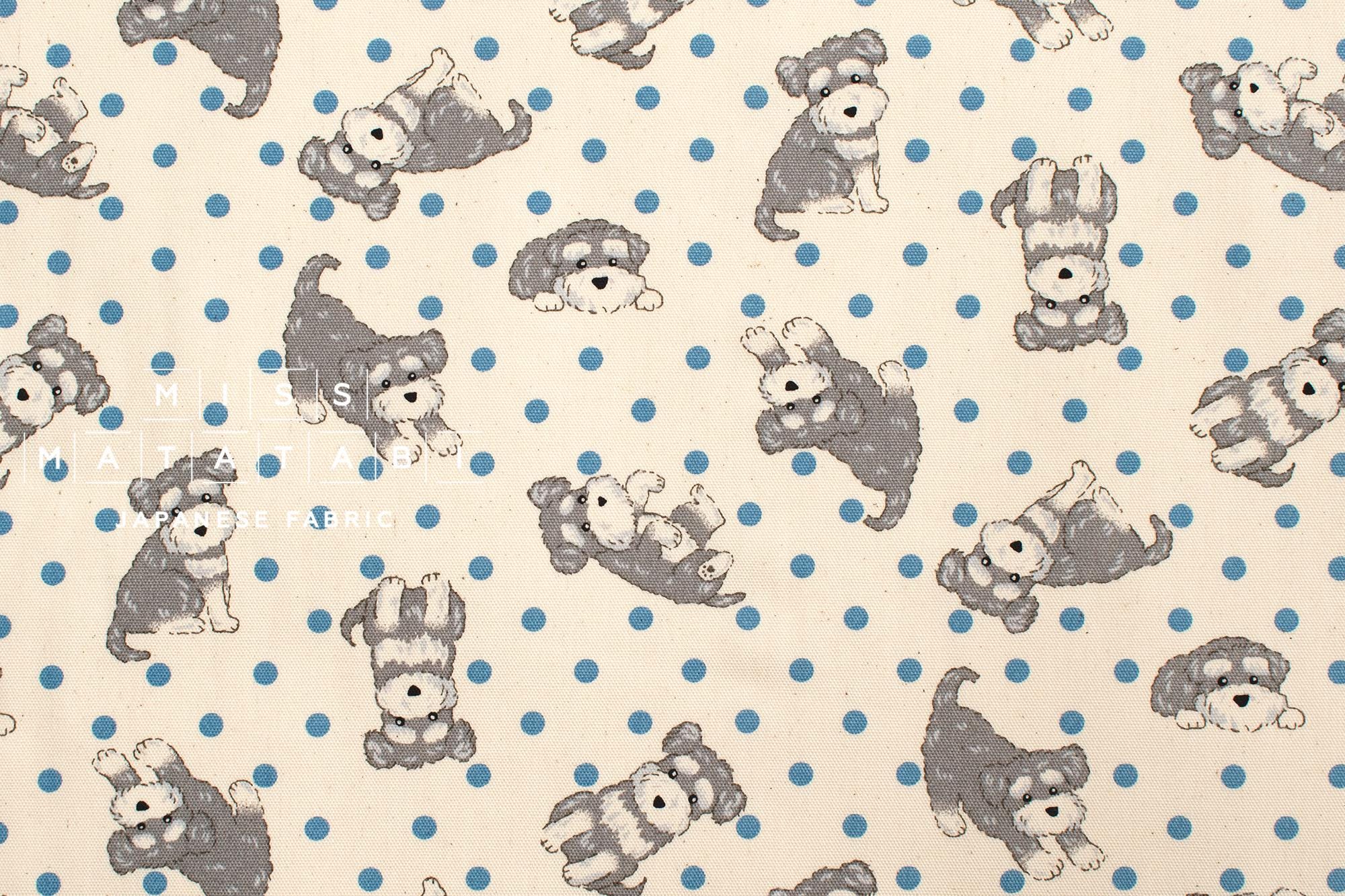Japanese Fabric Pups and Dots - cream, blue, grey - 50cm