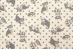 Japanese Fabric Pups and Dots - cream, blue, grey - 50cm