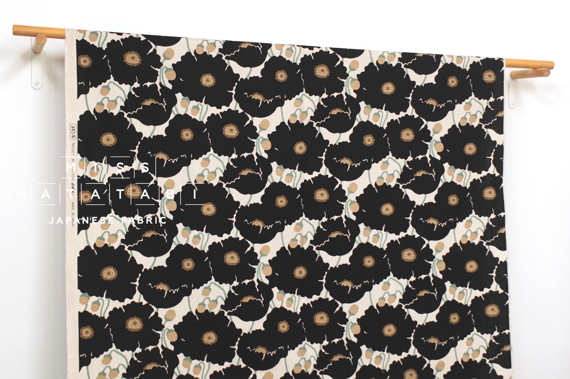 Japanese Fabric Poppies - black - 50cm