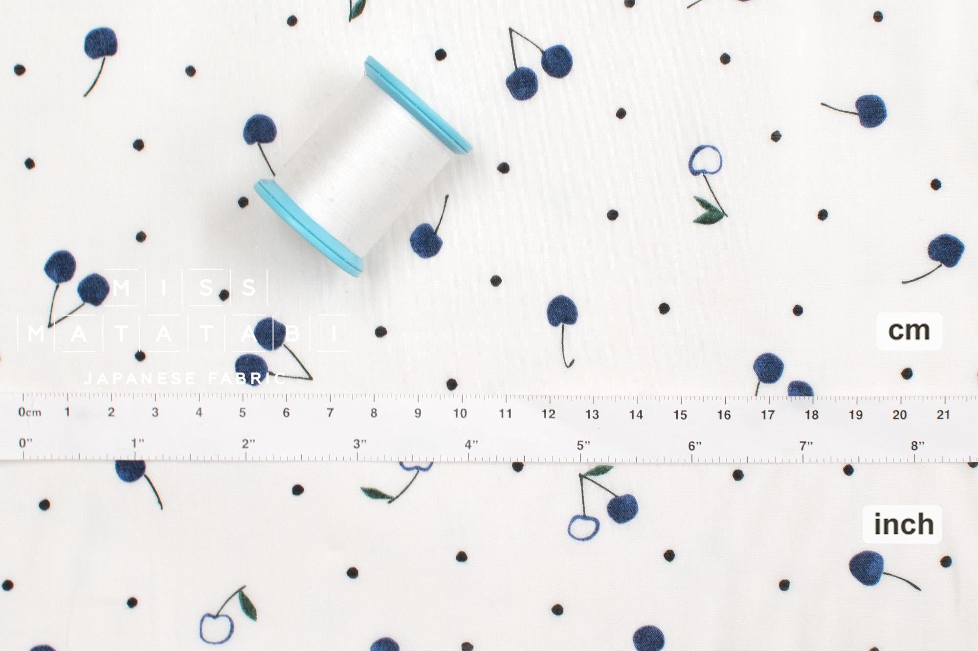 Japanese Fabric Indigo Cherries - blue - 50cm