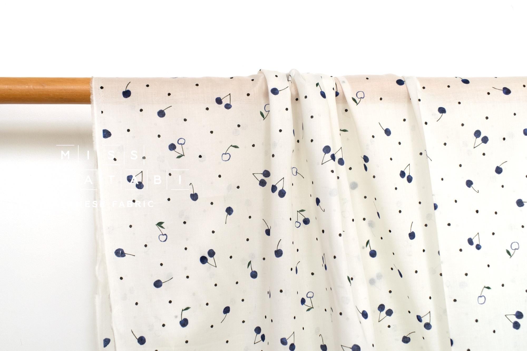 Japanese Fabric Indigo Cherries - blue - 50cm