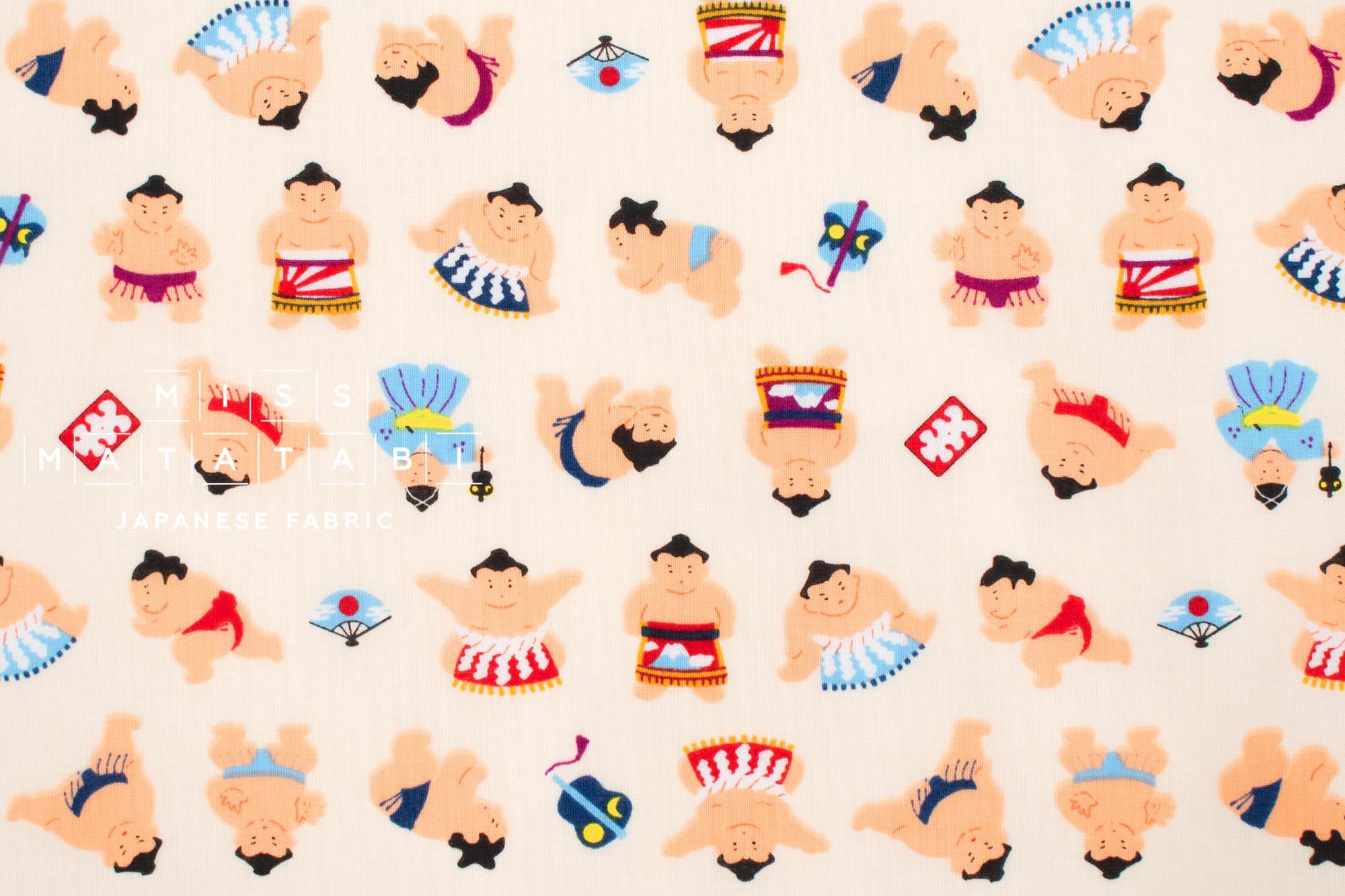 Japanese Fabric Little Sumo Wrestlers - cream - 50cm