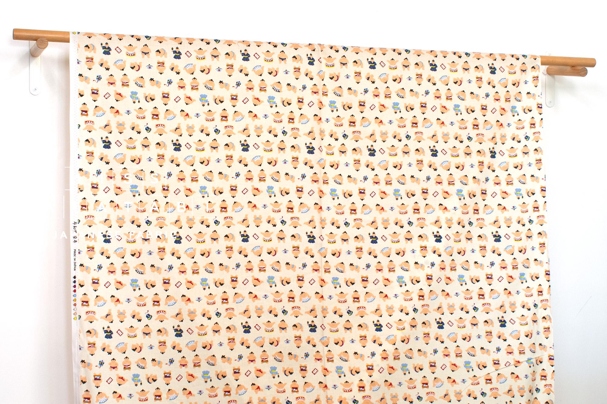Japanese Fabric Little Sumo Wrestlers - cream - 50cm