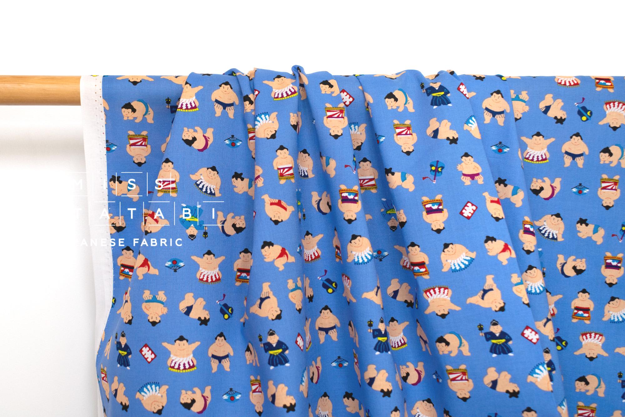 Japanese Fabric Little Sumo Wrestlers - blue - 50cm