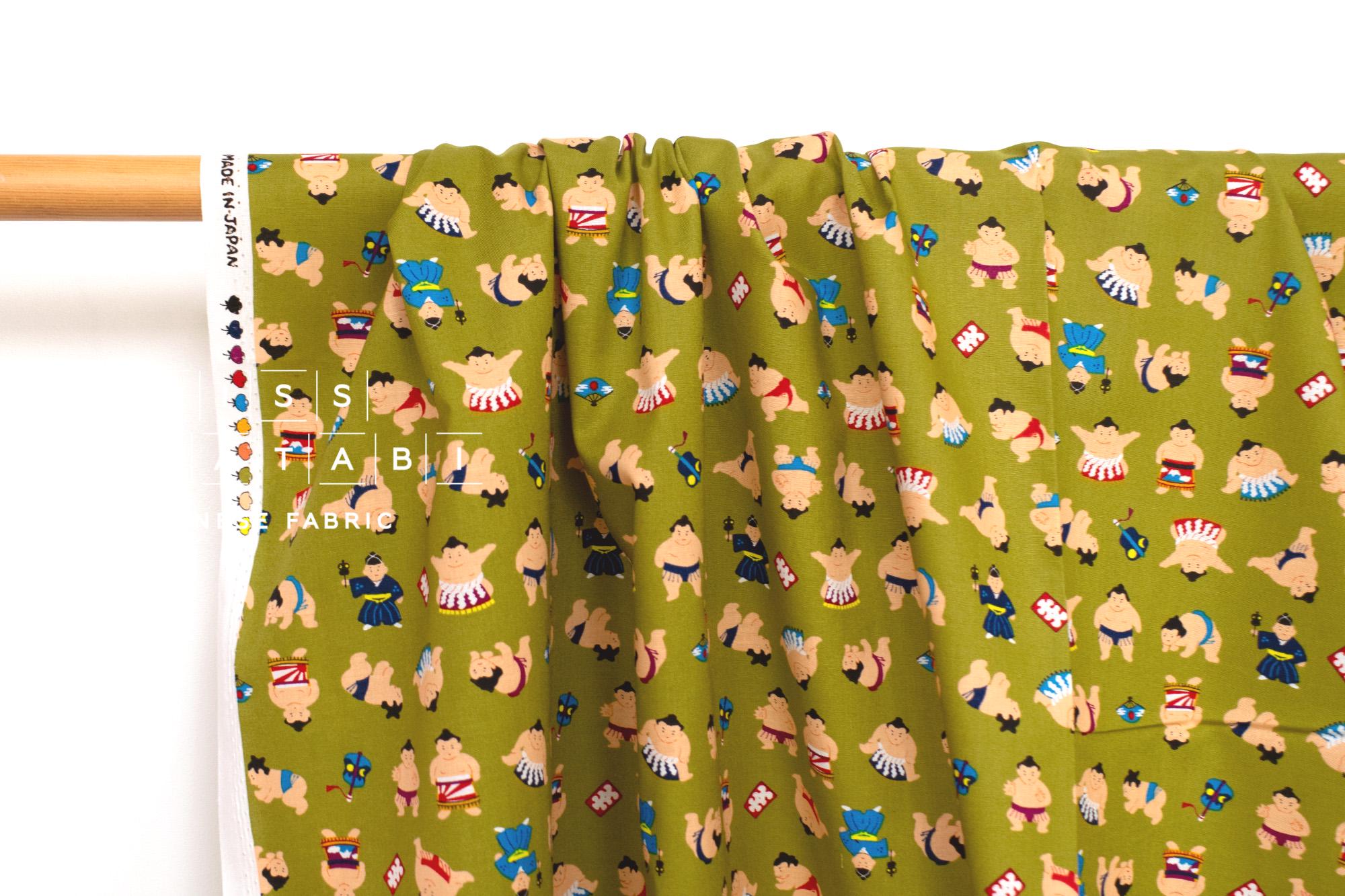 Japanese Fabric Little Sumo Wrestlers - olive - 50cm