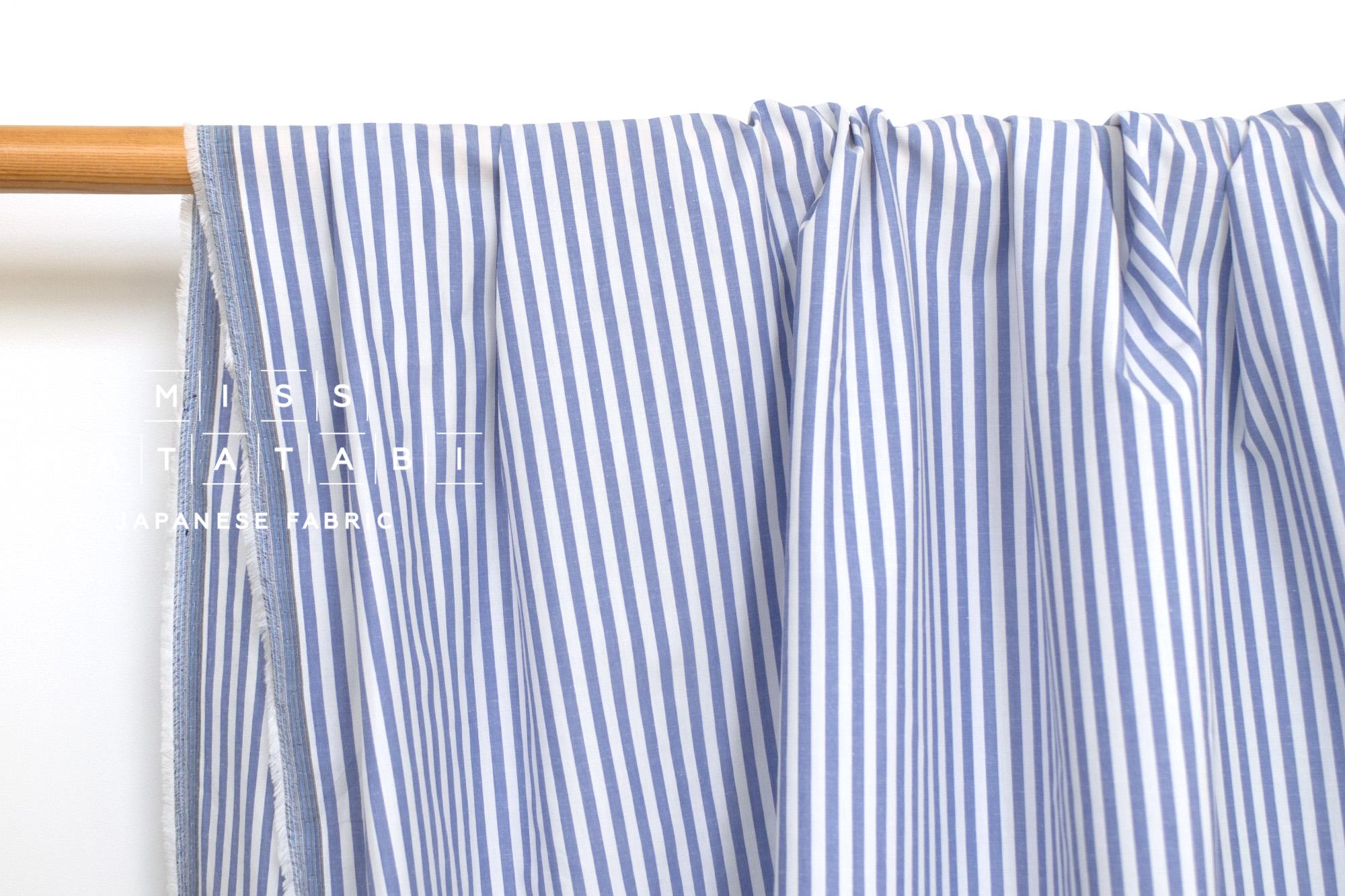 DEADSTOCK Japanese Fabric Yarn-dyed Linen Blend Shirting - blue stripes - 50cm