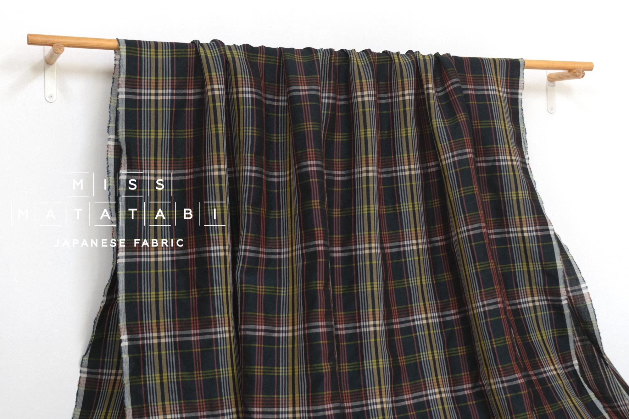 DEADSTOCK Japanese Fabric Linen Modal Cotton Plaid - dark green - 50cm