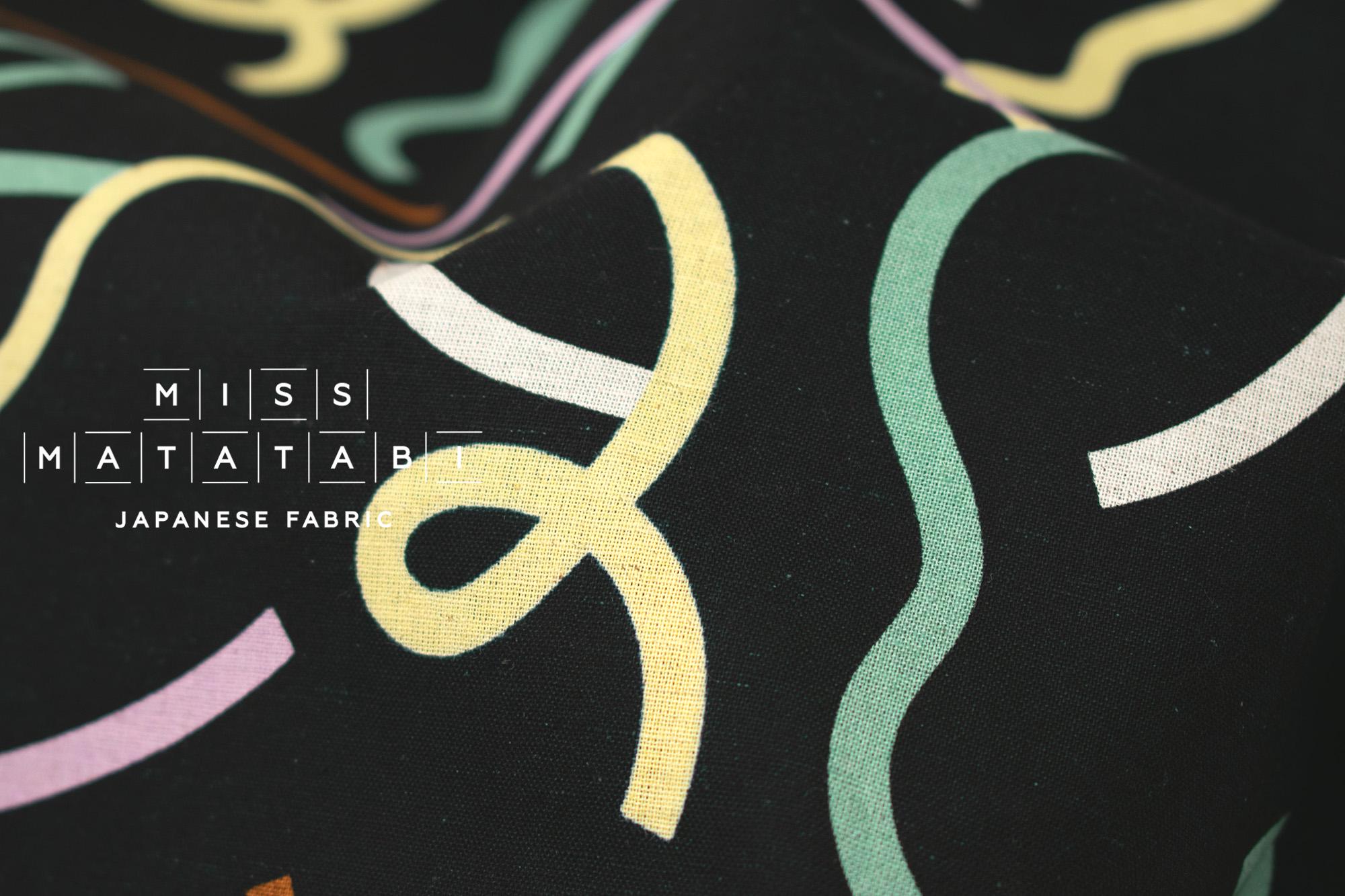 Japanese Fabric Yay Yay - black with pink, green, lemon, cream - 50cm