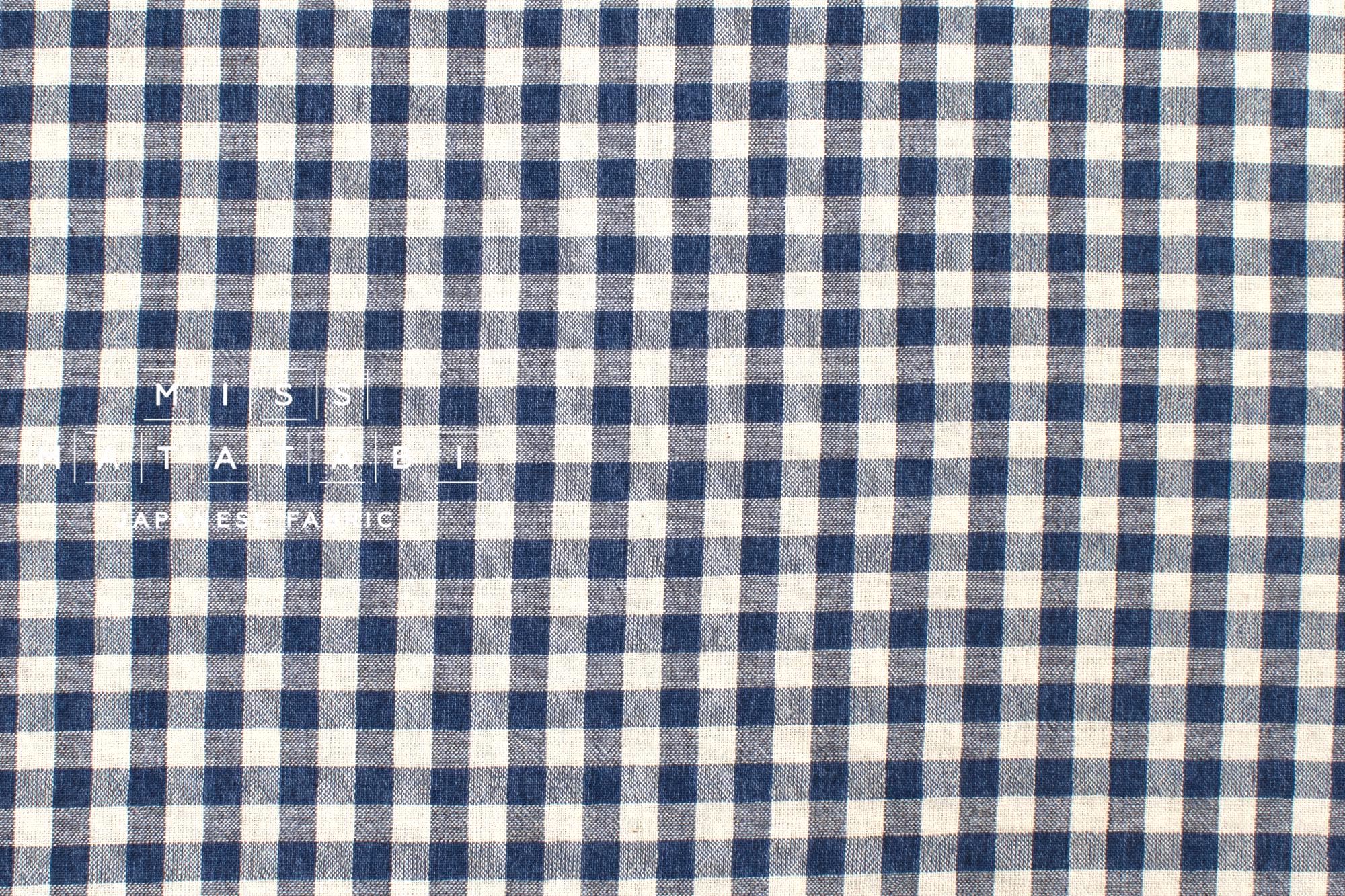 Japanese Fabric Yarn-Dyed Murazome Gingham Check - navy blue - 50cm