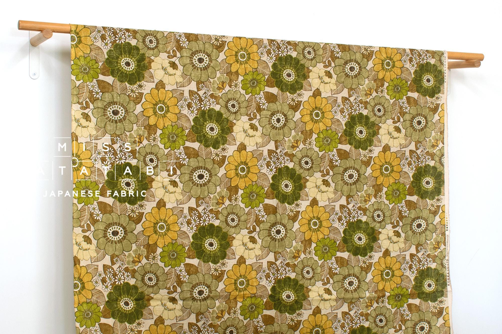 Japanese Fabric Sopo Retro Vintage Flowers - olive green - 50cm