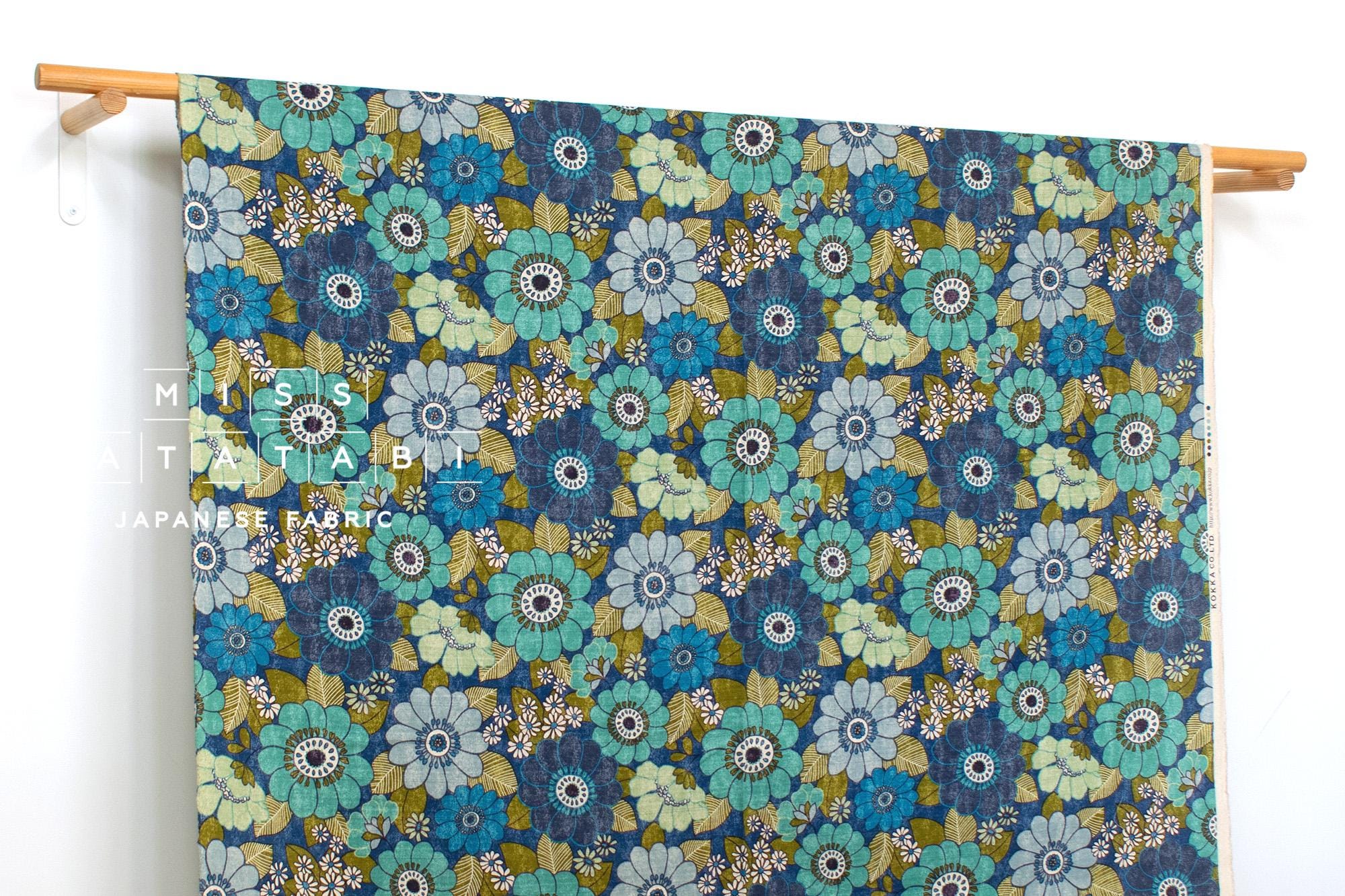 Japanese Fabric Sopo Retro Vintage Flowers - blue - 50cm