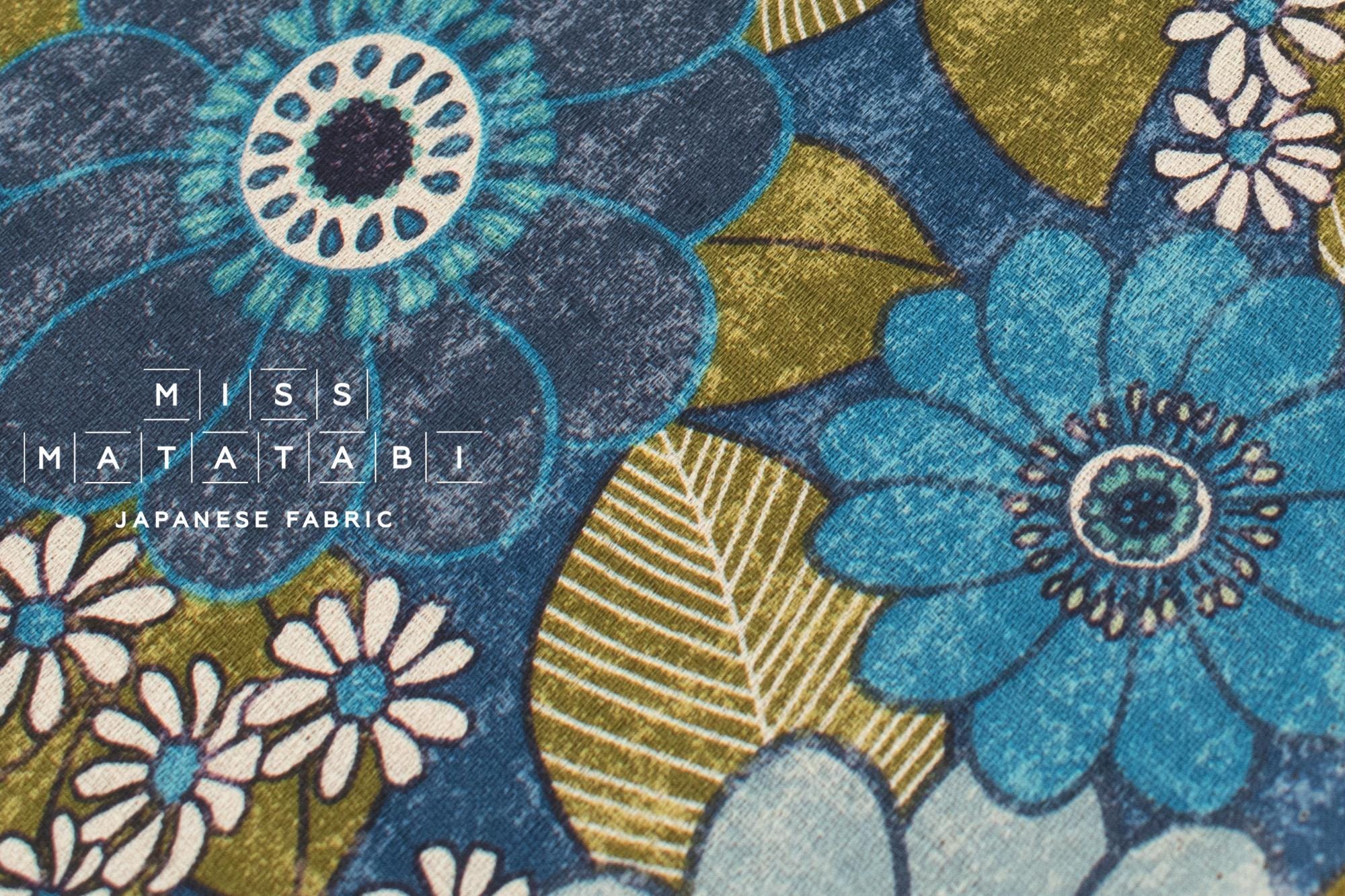 Japanese Fabric Sopo Retro Vintage Flowers - blue - 50cm