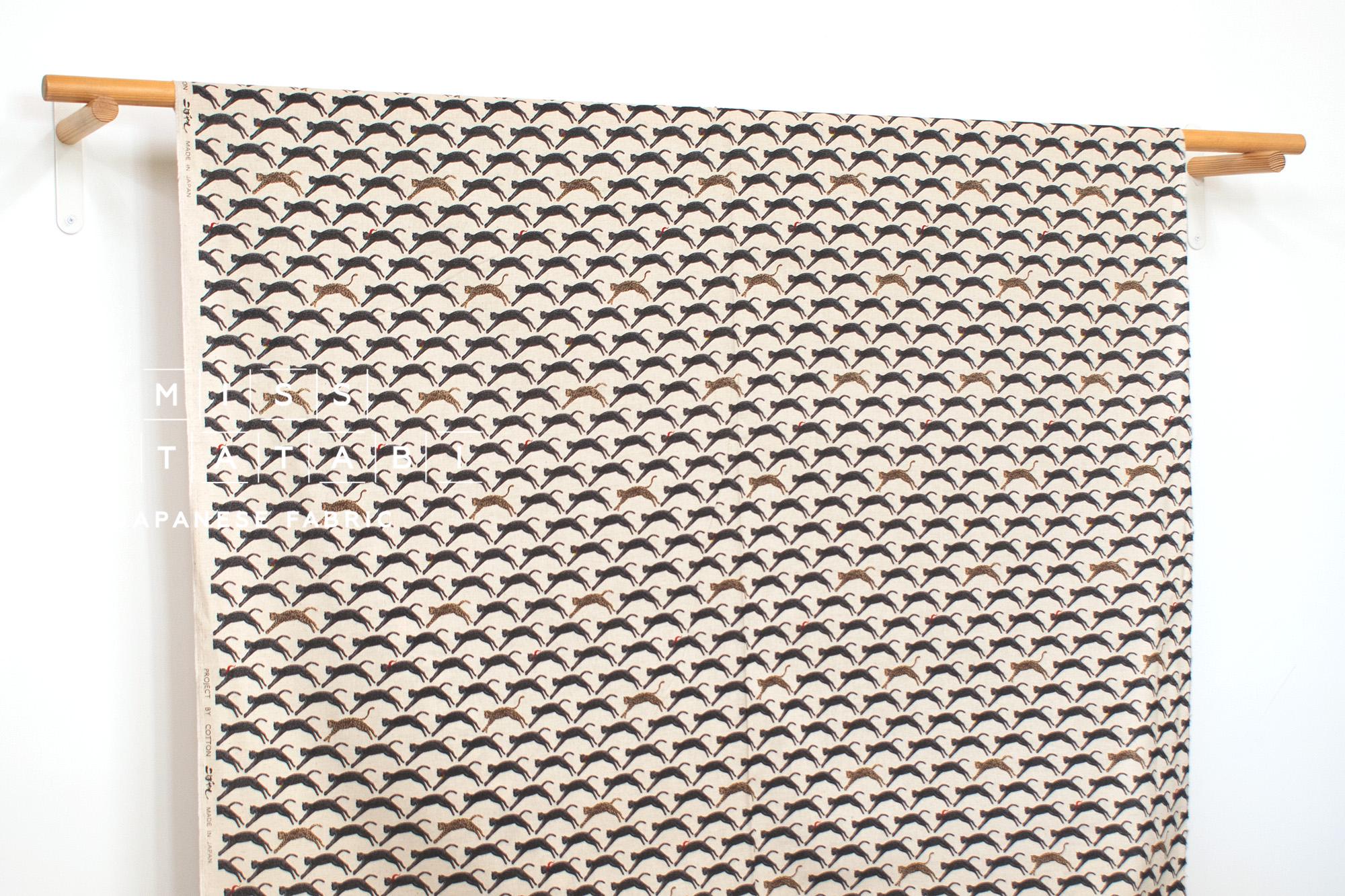 Japanese Fabric Neko Seigaiha Linen Blend - black - 50cm